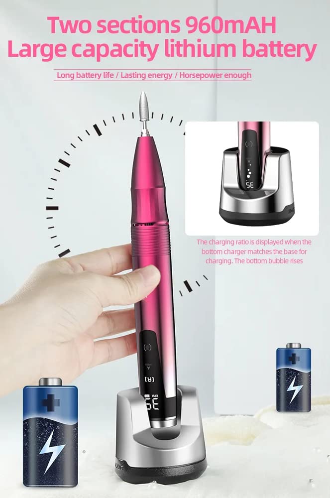 35000 RPM Wireless Nail Drill for Home Use – Rechargeable Cordless E-File (Red)