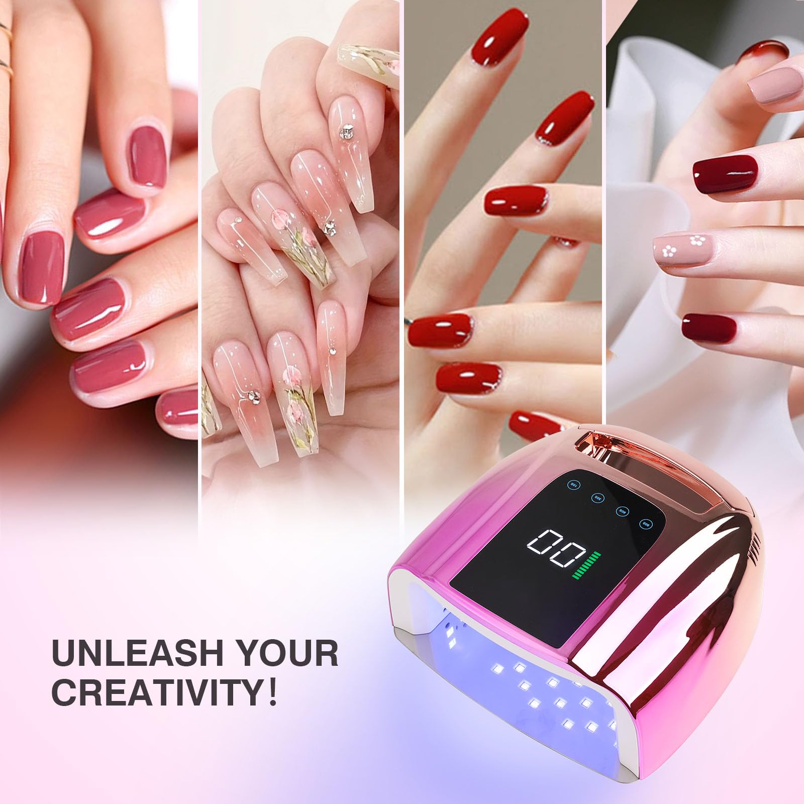 NailFace 96W Rechargeable UV LED Nail Lamp – Cordless Gel Nail Dryer with 42 Beads and Smart Sensor