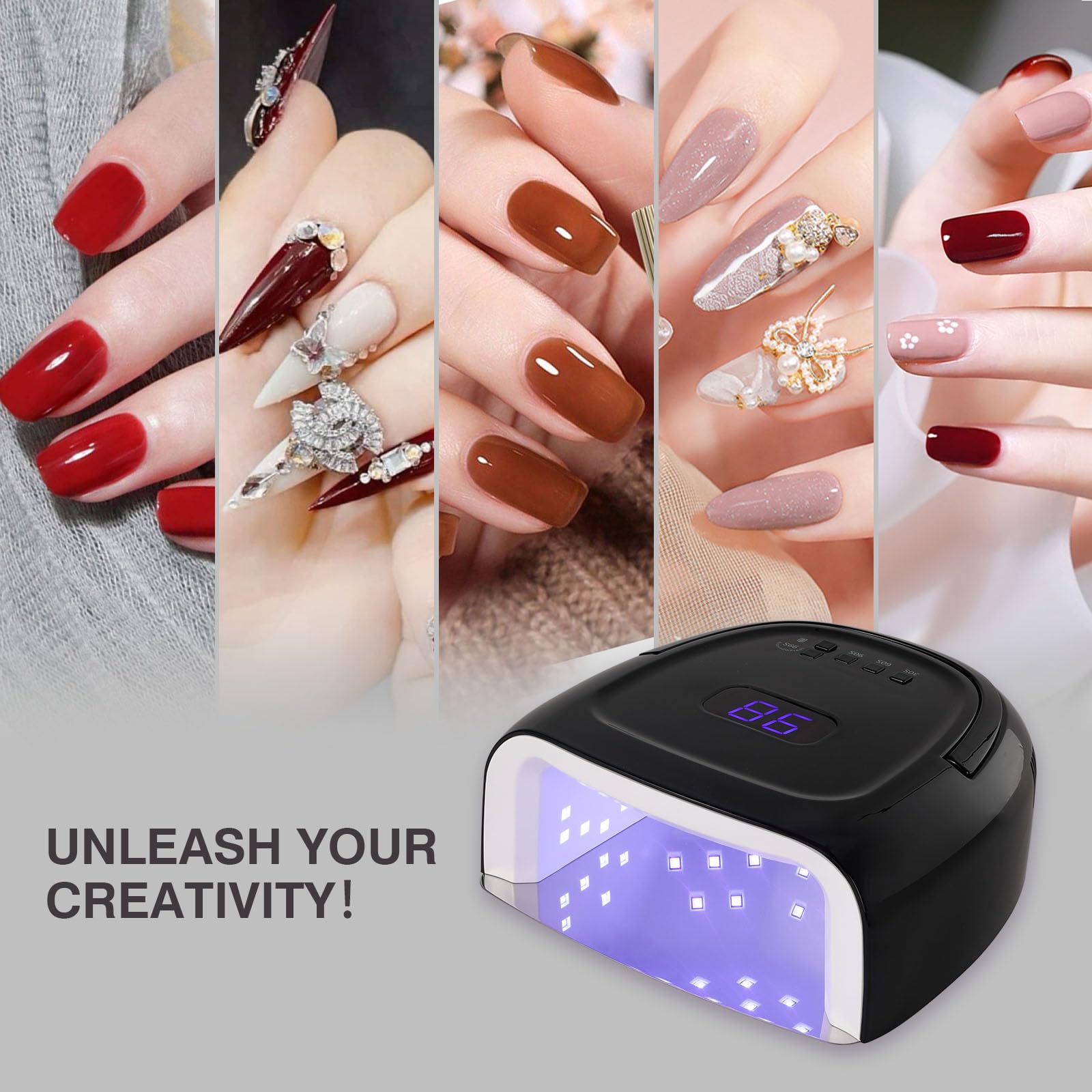 NailFace Cordless 60W UV LED Nail Lamp – Rechargeable Gel Dryer, Auto Sensor (Black)