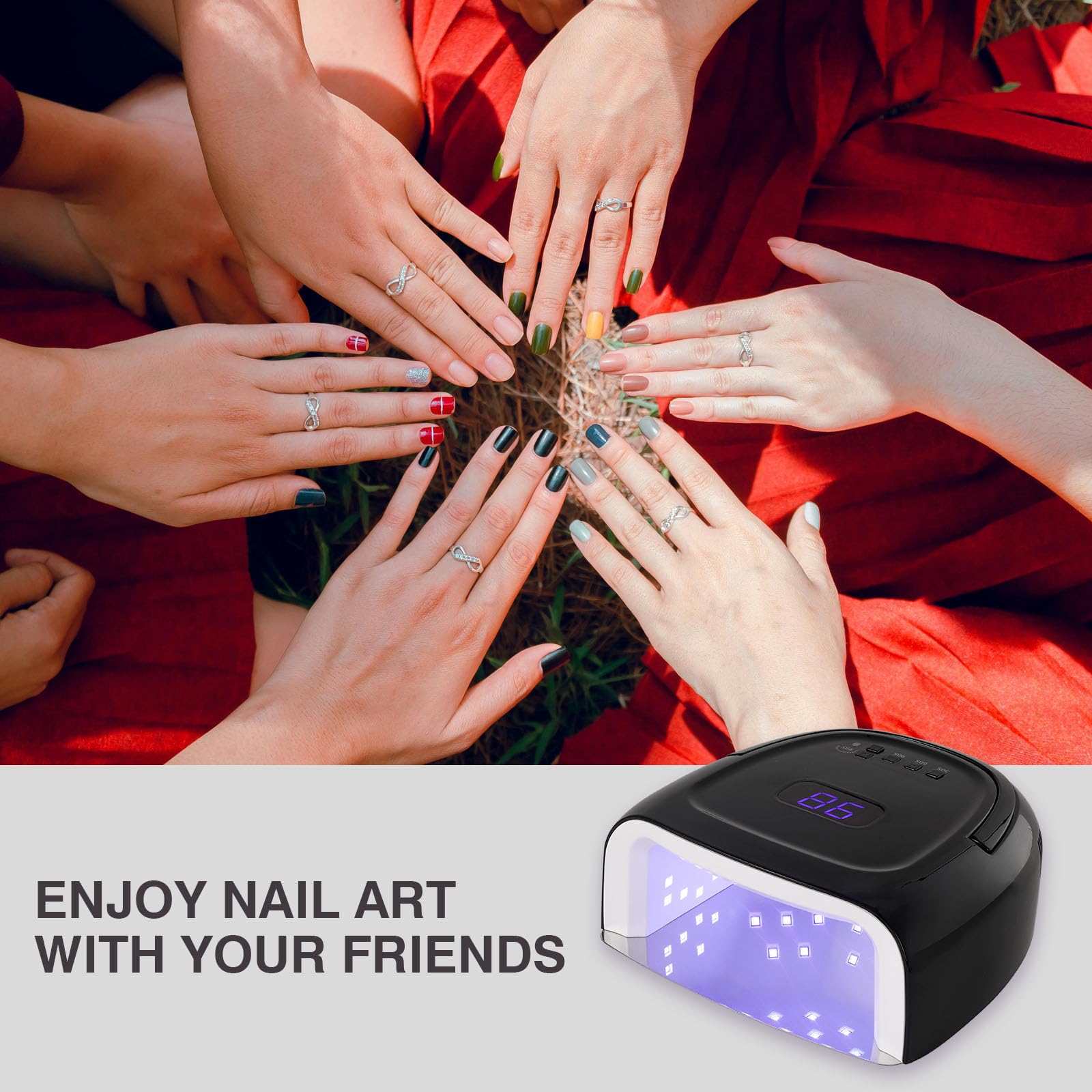 NailFace Cordless 60W UV LED Nail Lamp – Rechargeable Gel Dryer, Auto Sensor (Black)