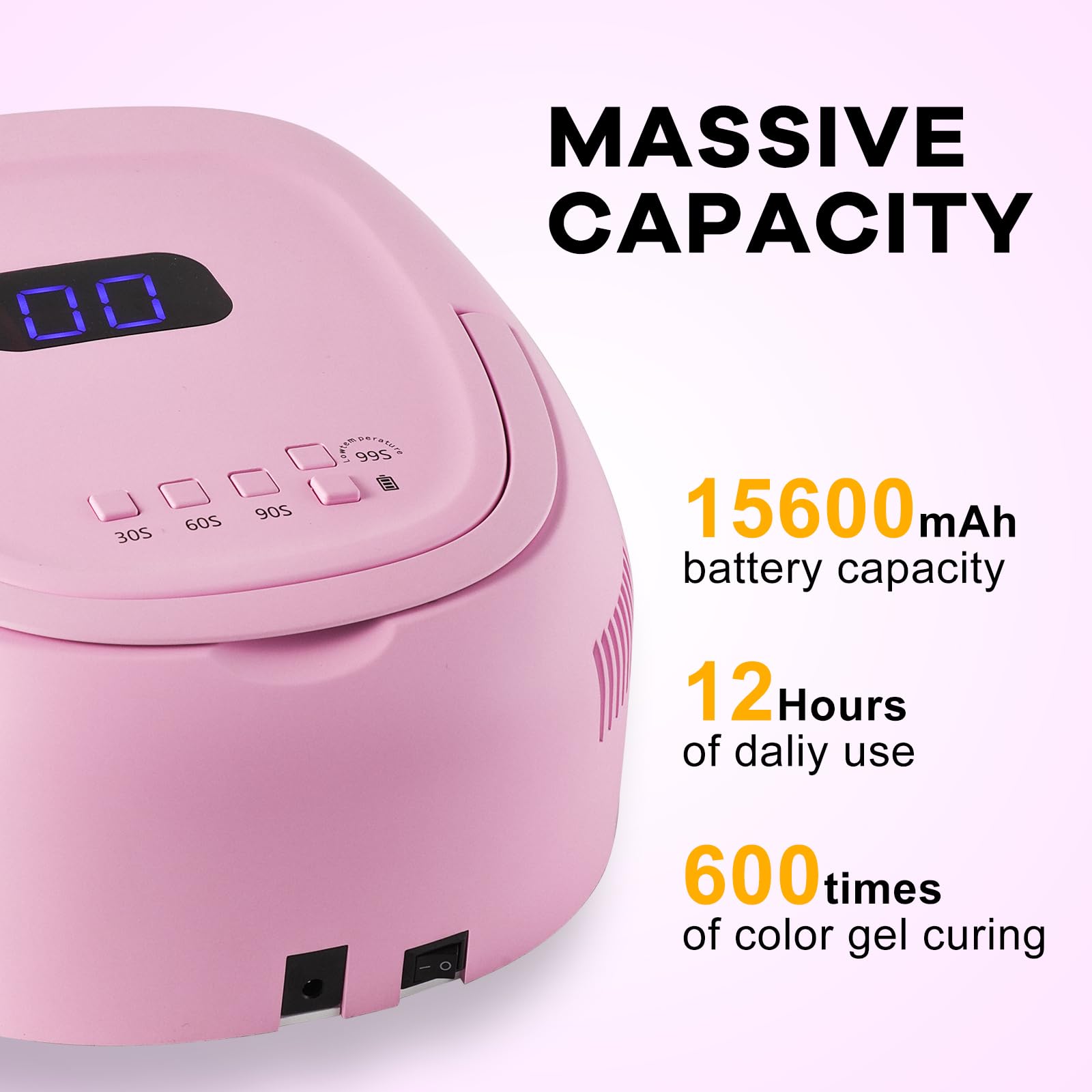 NailFace Cordless 60W UV LED Nail Lamp – Auto Sensor, 4 Timers, Pink