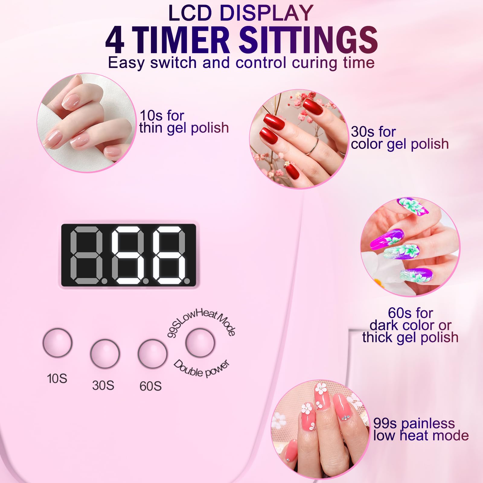 NAILGIRLS 268W LED UV Nail Lamp – Fast Gel Curing, 4 Timer, LCD Display, Auto Sensor