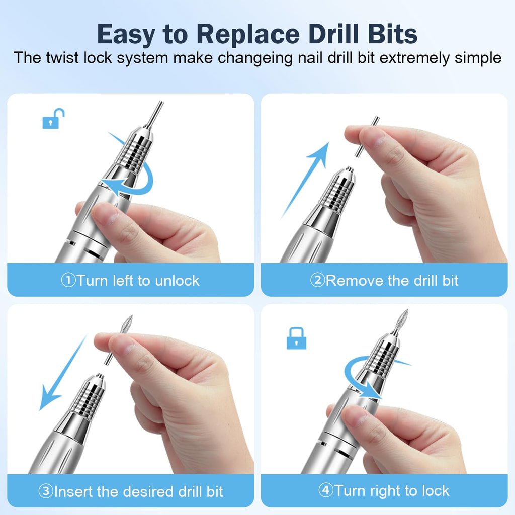 NAILGIRLS Electric Nail Drill 35000RPM – Professional Nail Efile with Foot Pedal, LCD Display for Salon or Home