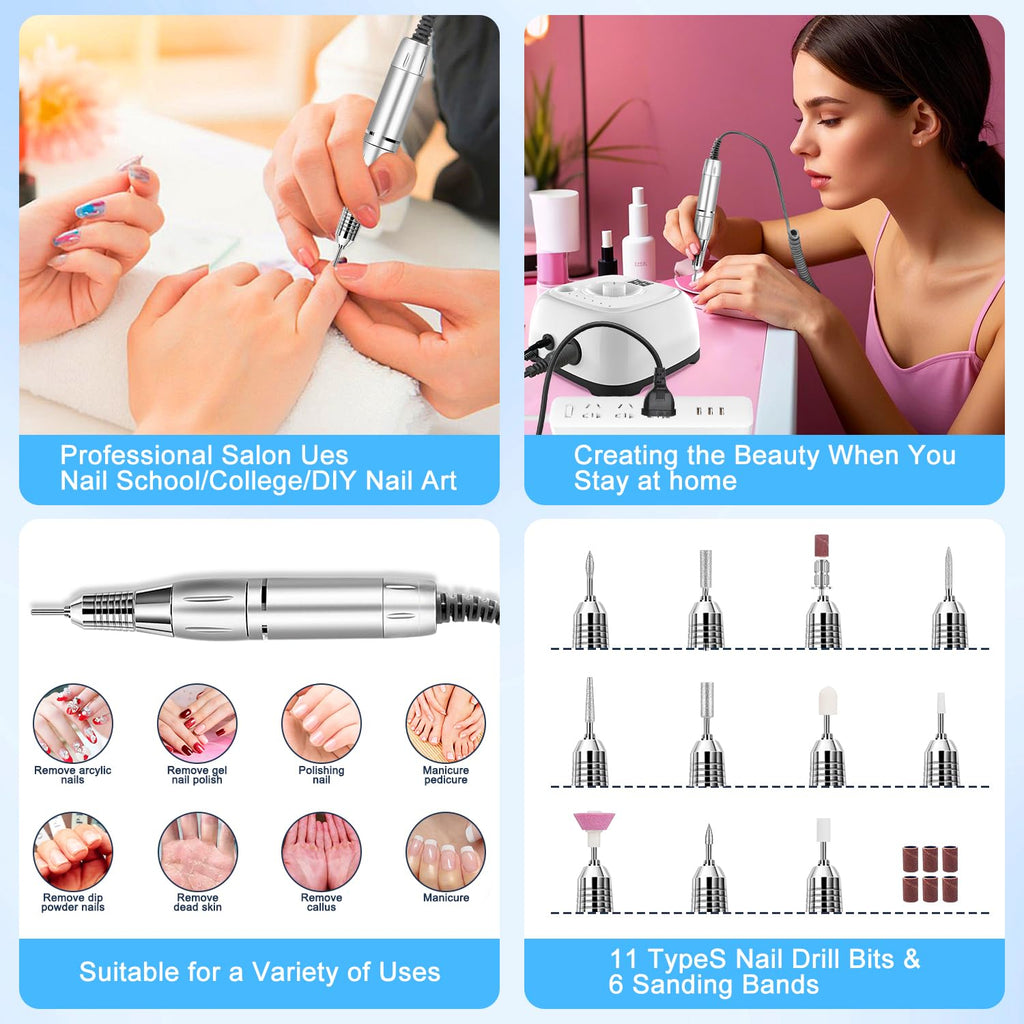 NAILGIRLS Electric Nail Drill 35000RPM – Professional Nail Efile with Foot Pedal, LCD Display for Salon or Home