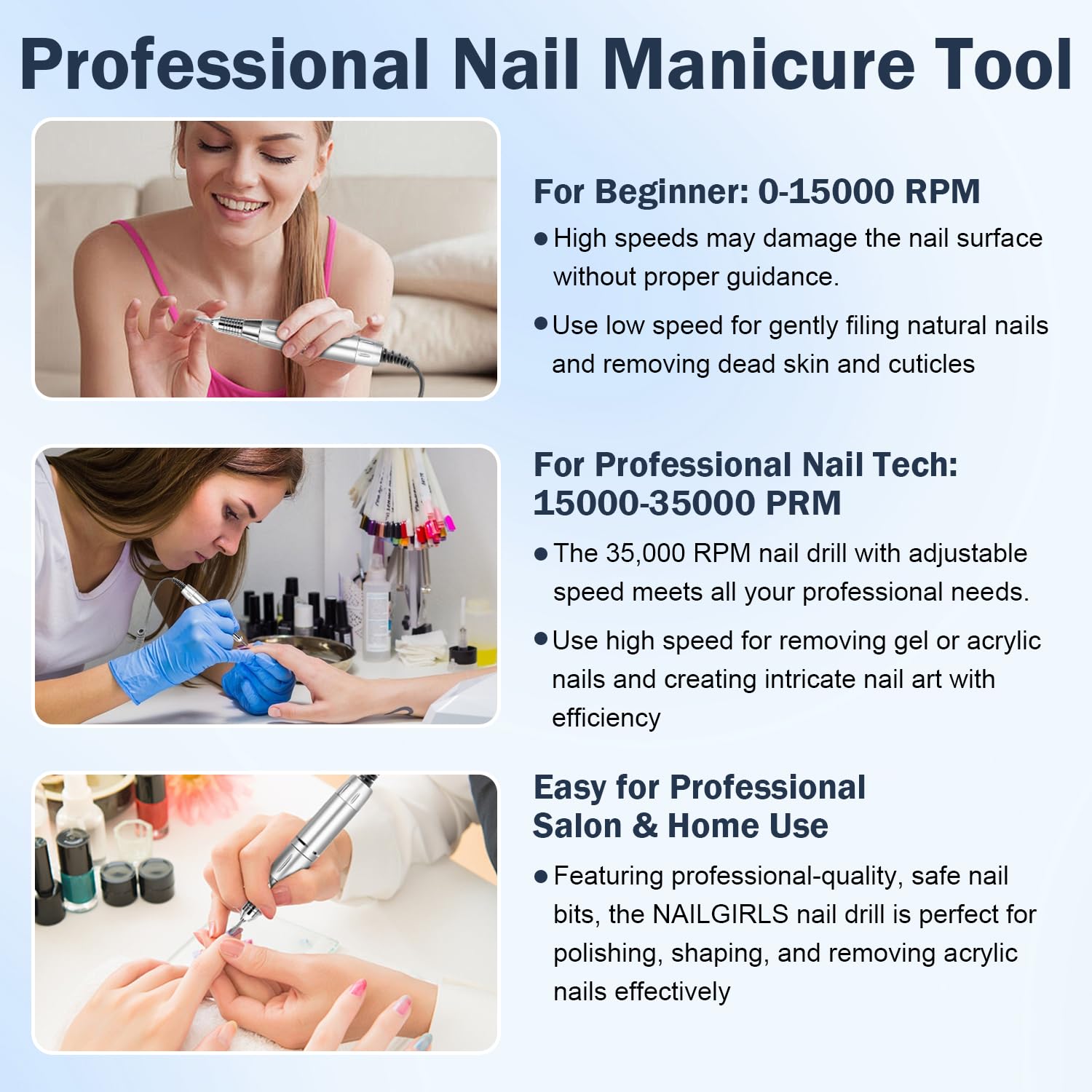 NAILGIRLS Electric Nail Drill 35000RPM – Professional Nail Efile with Foot Pedal, LCD Display for Salon or Home