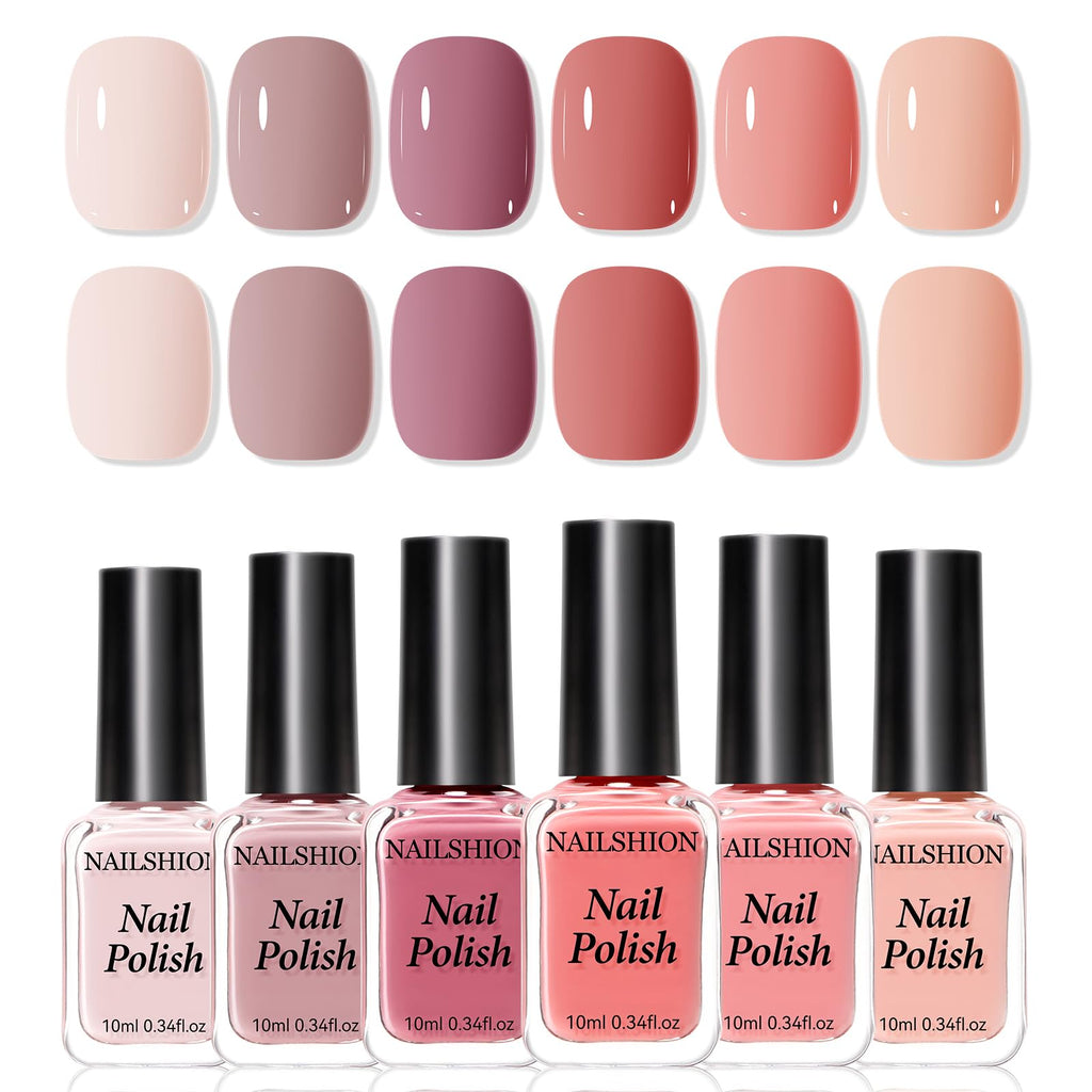 Nailshion 6 Colors Nail Polish Set – Quick-Dry, Non-Toxic Nude to Dusty Pink Shades