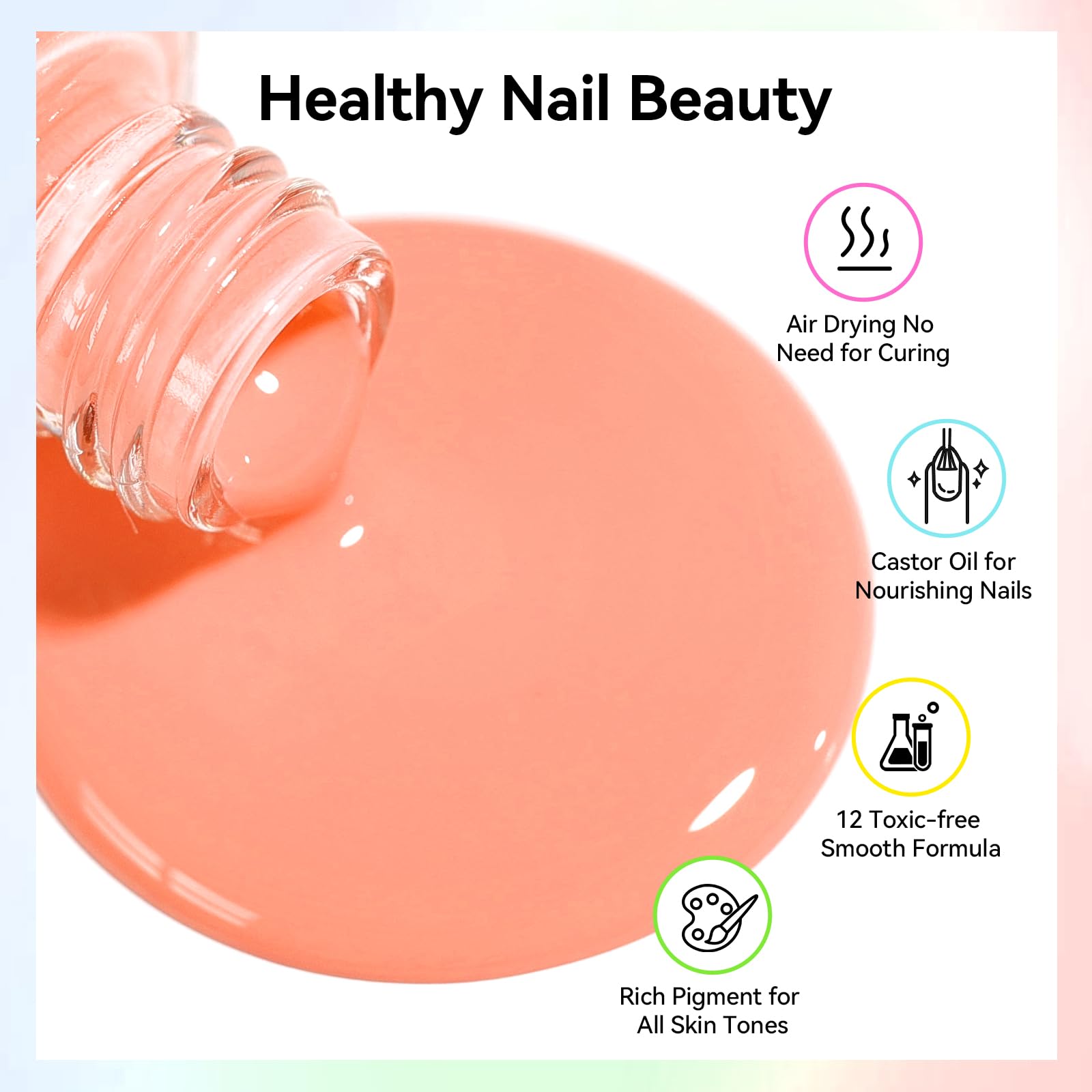 Nailshion Pastel Nail Polish Set - 16 Colors with Base & Top Coat, Remover Pads | Vegan, Air-Dry DIY Kit