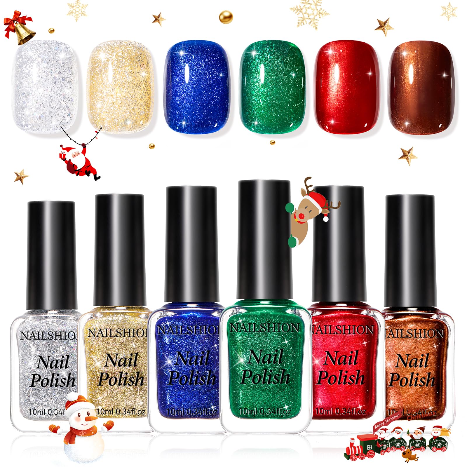 Nailshion Christmas Nail Polish Set – 6 Colors, Quick-Dry, Hema-Free, Salon-Quality