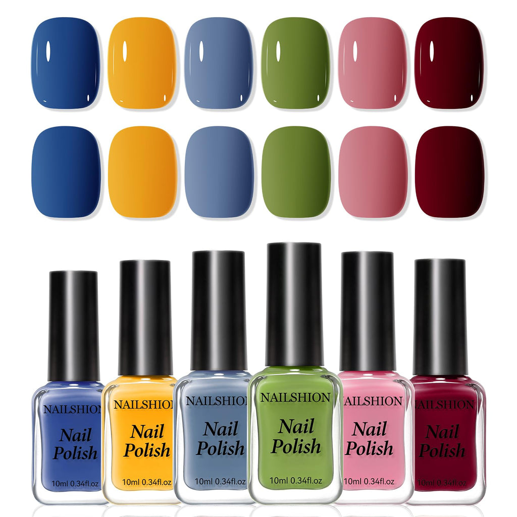 Nailshion Nail Polish Set – 6 Non-Gel Colors, Quick Air Dry, Vegan & HEMA-Free