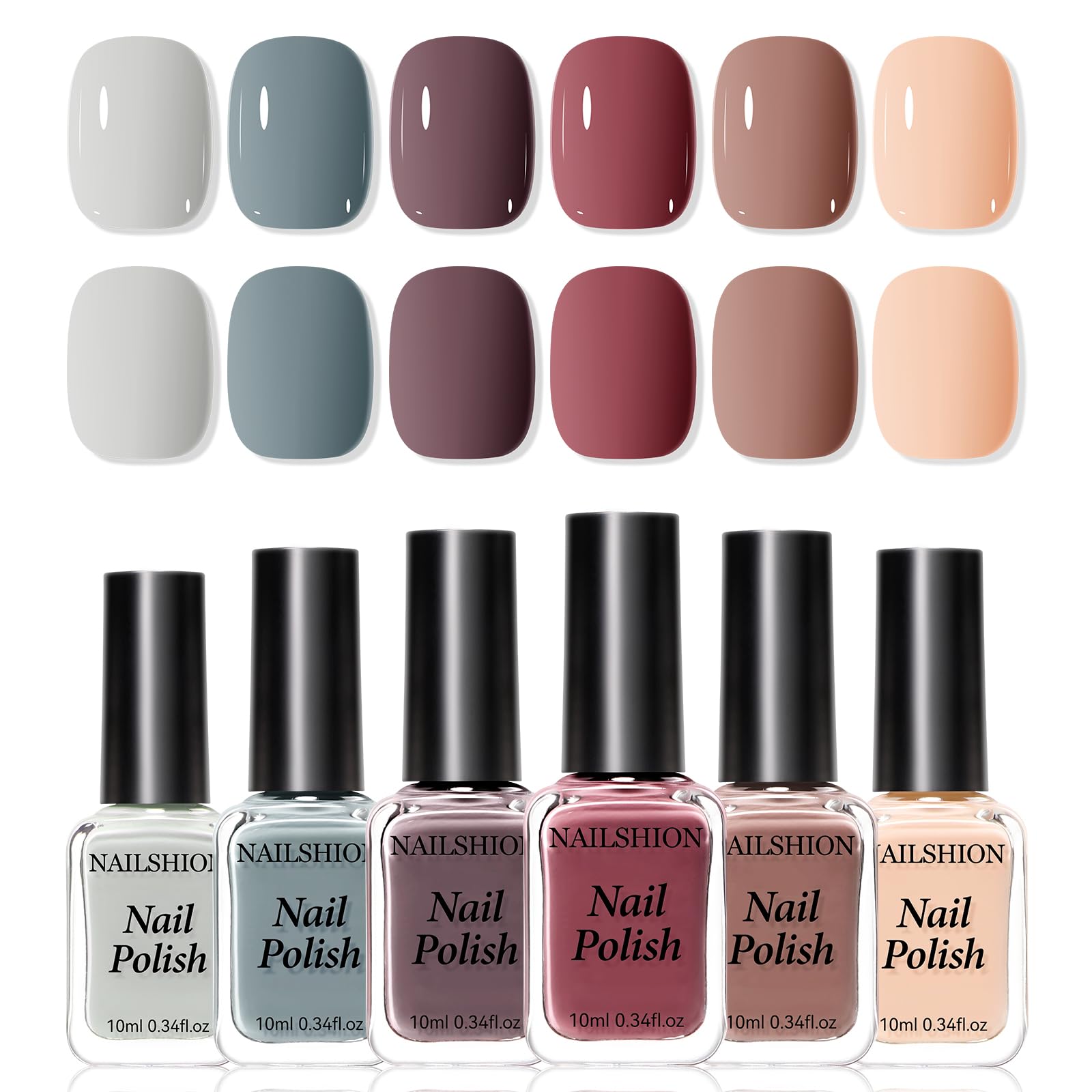 Nailshion Nude Grays Nail Polish Set – 6 Neutral Shades, Fast Air Dry, Vegan & Non-Toxic