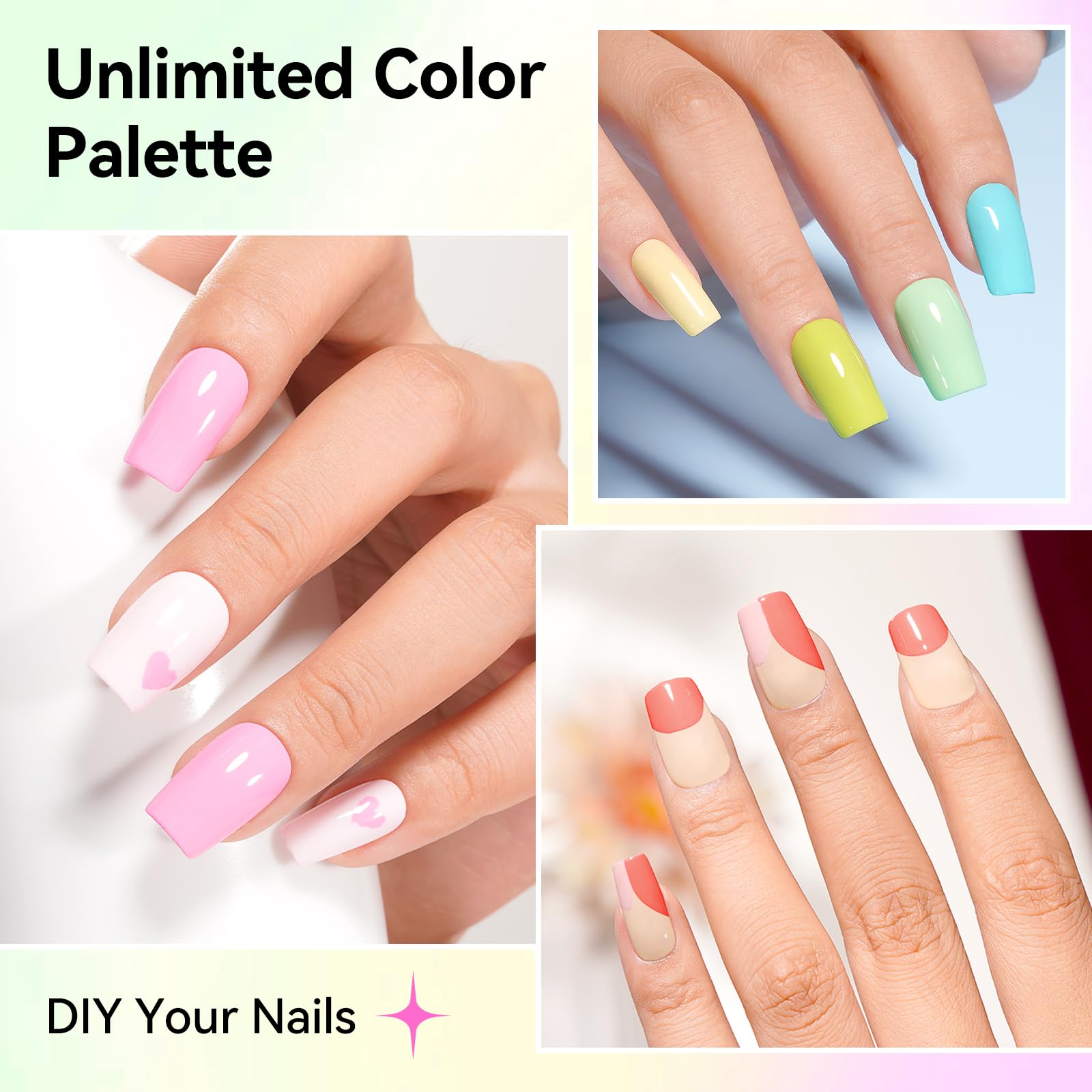 Nailshion Pastel Nail Polish Set - 16 Colors with Base & Top Coat, Remover Pads | Vegan, Air-Dry DIY Kit