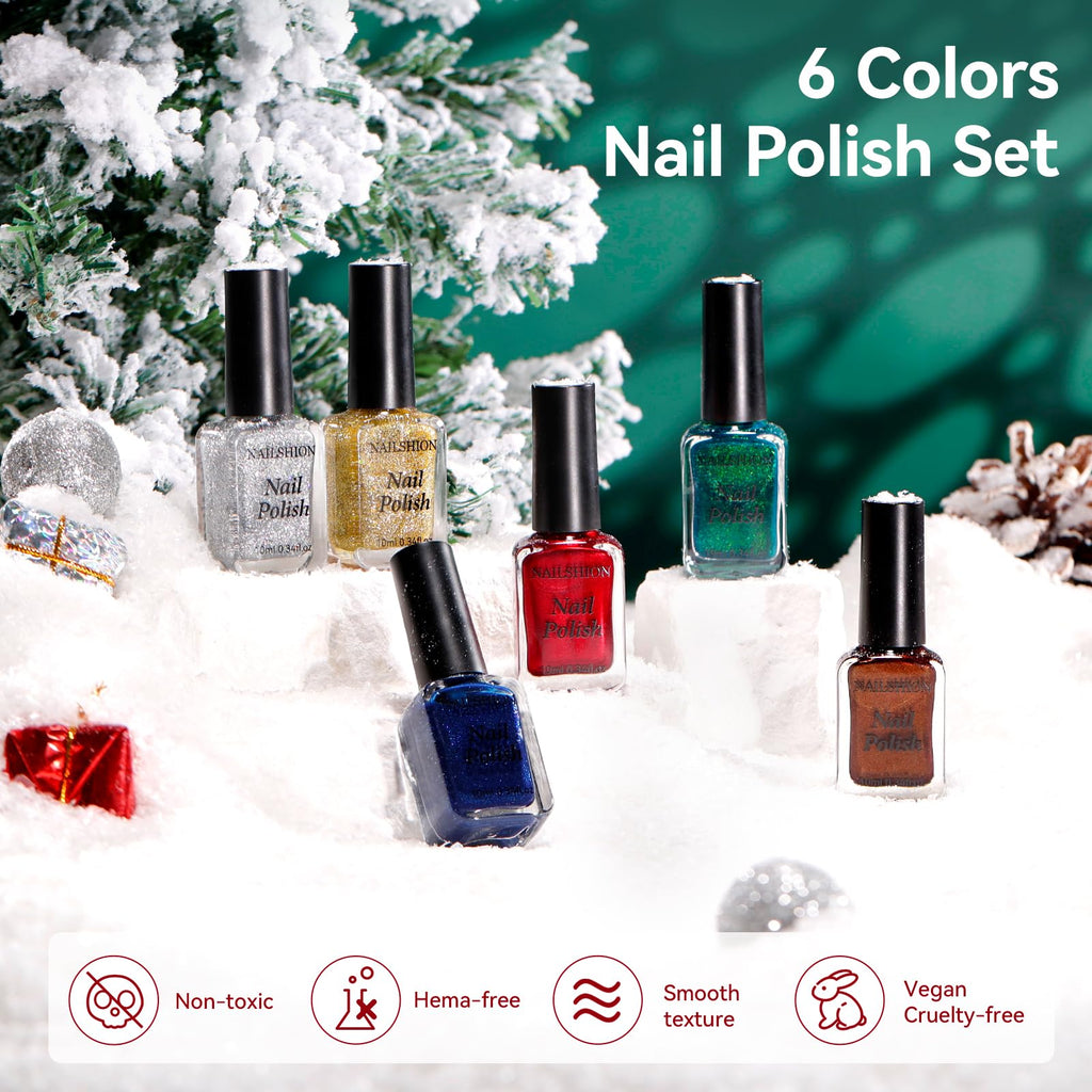 Nailshion Christmas Nail Polish Set – 6 Colors, Quick-Dry, Hema-Free, Salon-Quality