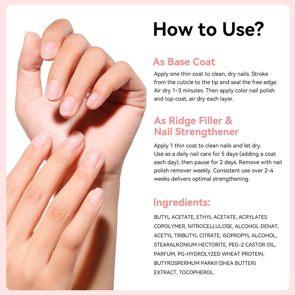 Nailshion Ridge Filler Base Coat – 3-in-1 Nail Strengthener & Nourishing Base