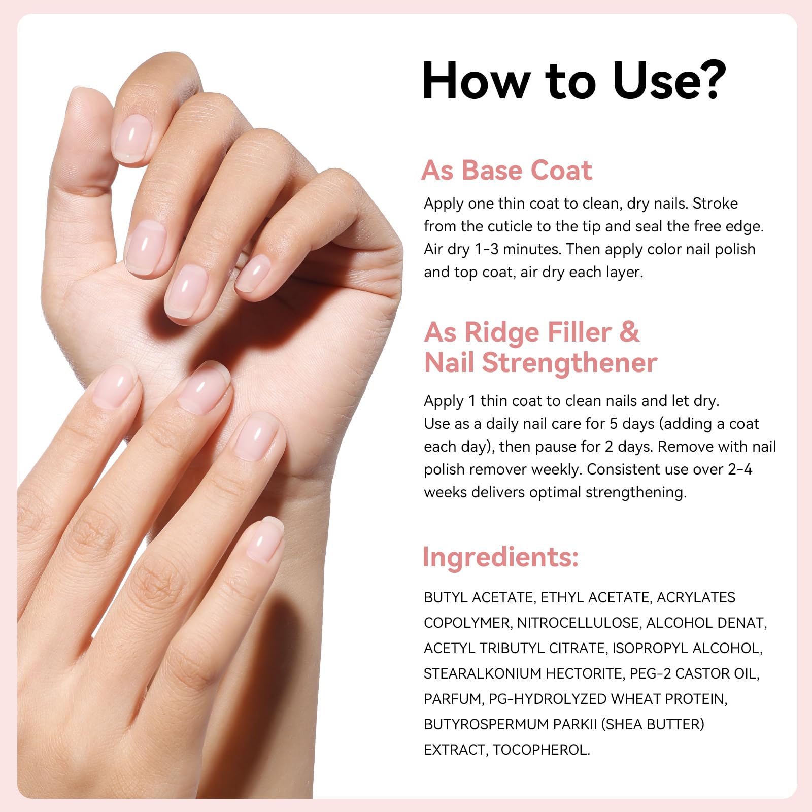 Nailshion Ridge Filler Base Coat – 3-in-1 Nail Strengthener & Nourishing Base