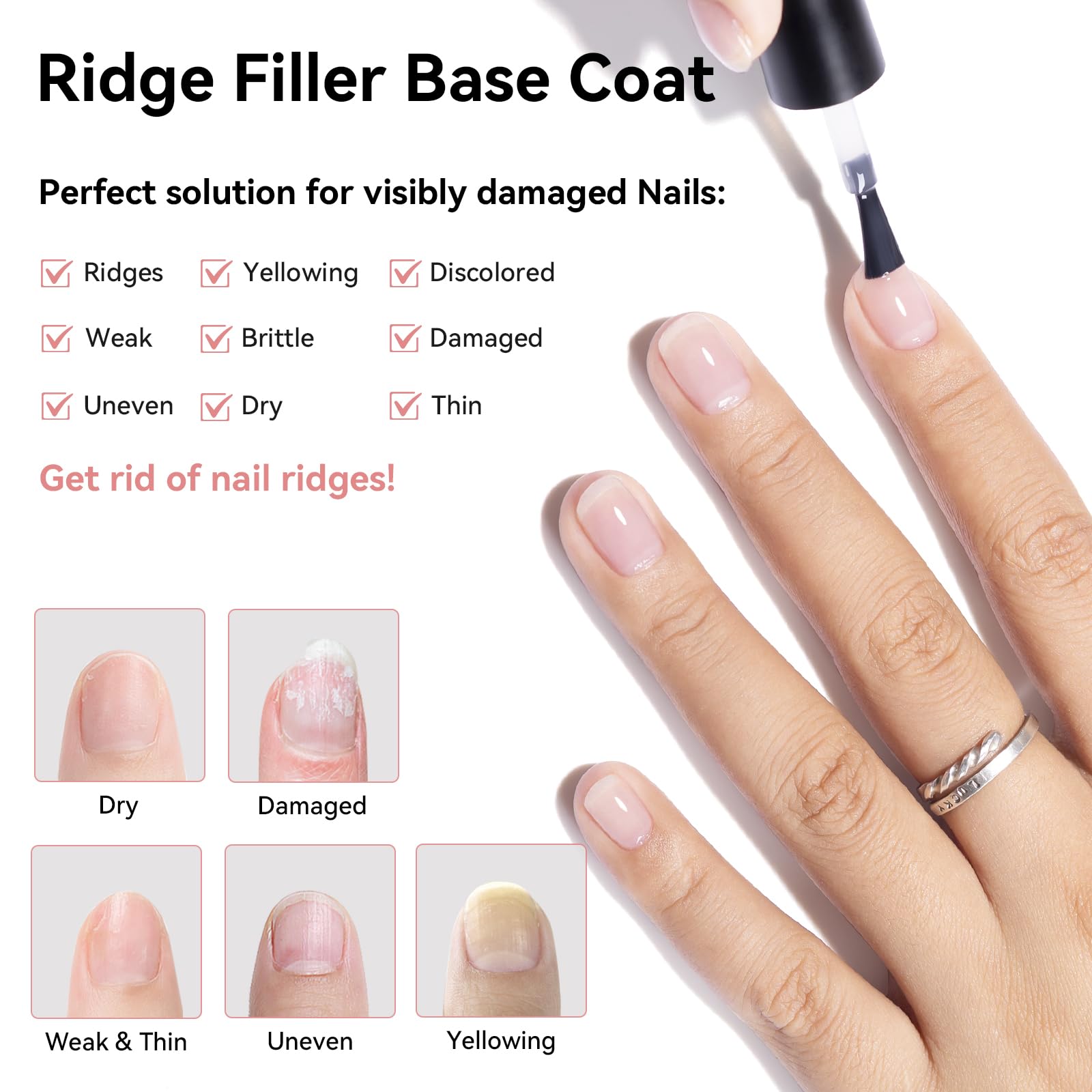 Nailshion Ridge Filler Base Coat – 3-in-1 Nail Strengthener & Nourishing Base
