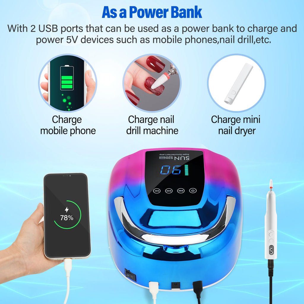 NailShow UV LED Nail Lamp Cordless 128W – Portable Gel Nail Dryer with 3 Timers & Auto Sensor