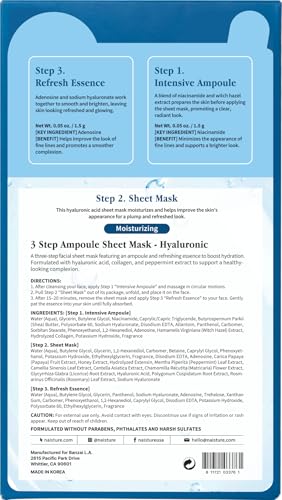 Naisture 3 Step Ampoule Hydrating Sheet Mask Set | Elasticity, Smoothing & Moisture | Korean Skincare Kit (5 pcs)