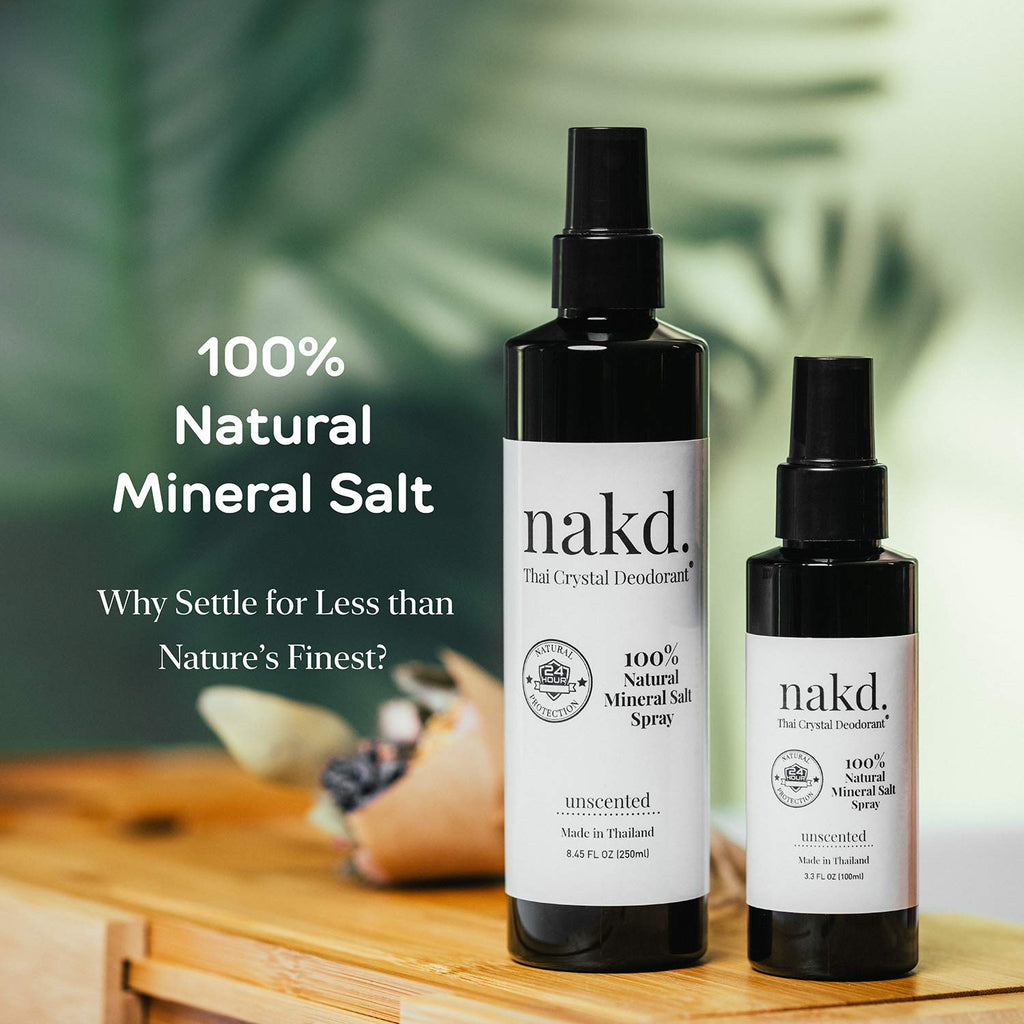 nakd. Thai Crystal Deodorant Spray – Aluminum-Free Unscented Mineral Salt 2-Pack + Travel Size
