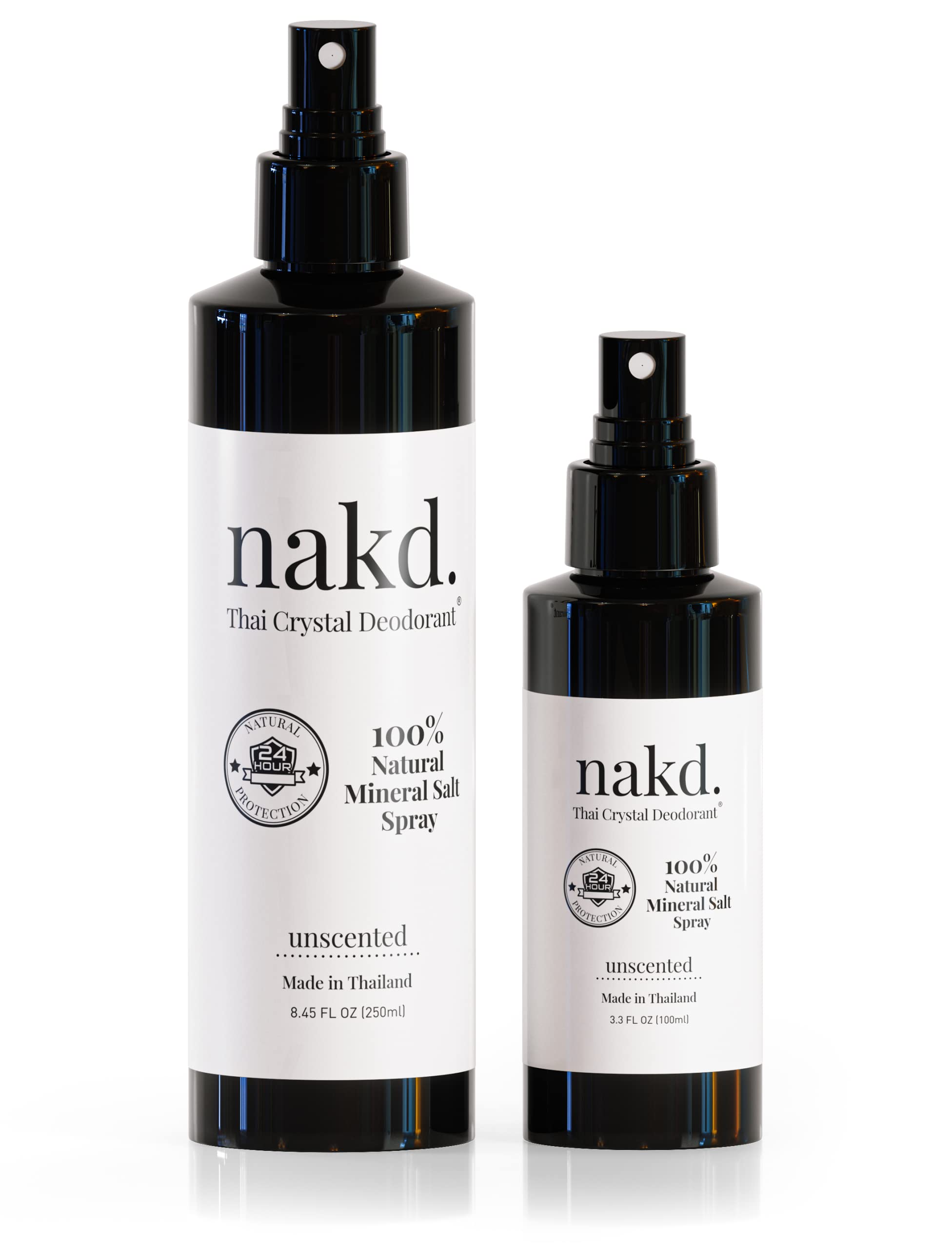 nakd. Thai Crystal Deodorant Spray – Aluminum-Free Unscented Mineral Salt 2-Pack + Travel Size