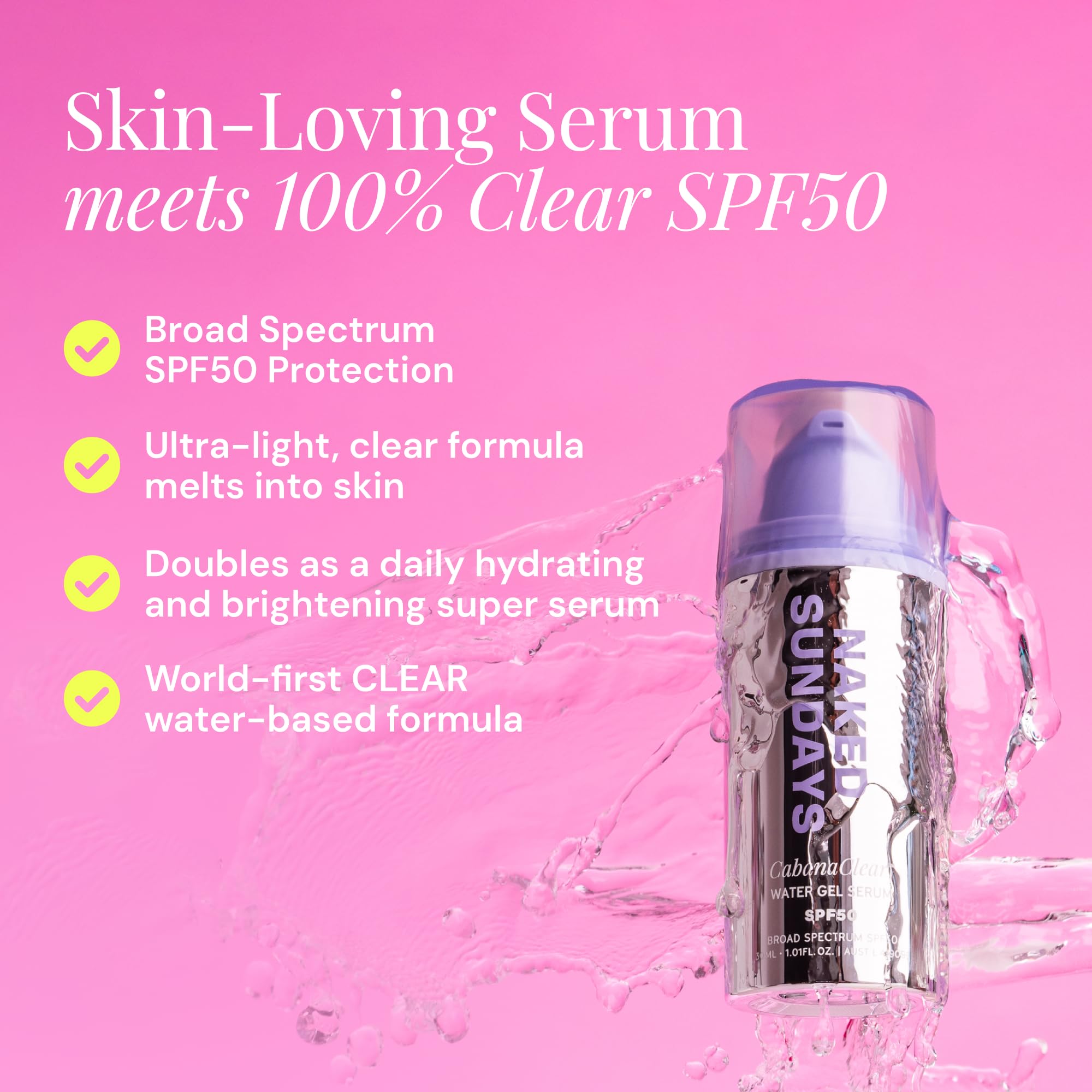 Naked Sundays CabanaClear SPF 50 Clear Facial Sunscreen Serum | Invisible Water Gel for Sensitive Skin