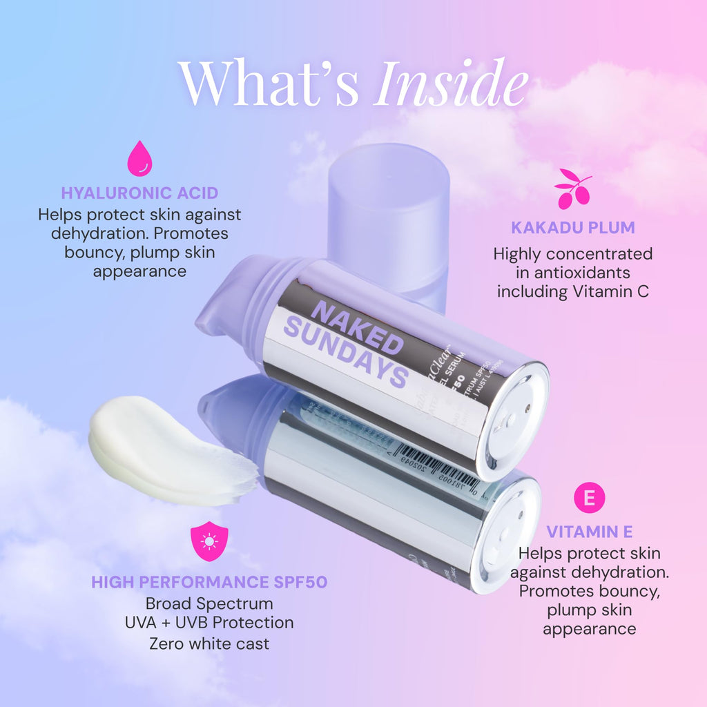Naked Sundays CabanaClear SPF 50 Clear Facial Sunscreen Serum | Invisible Water Gel for Sensitive Skin