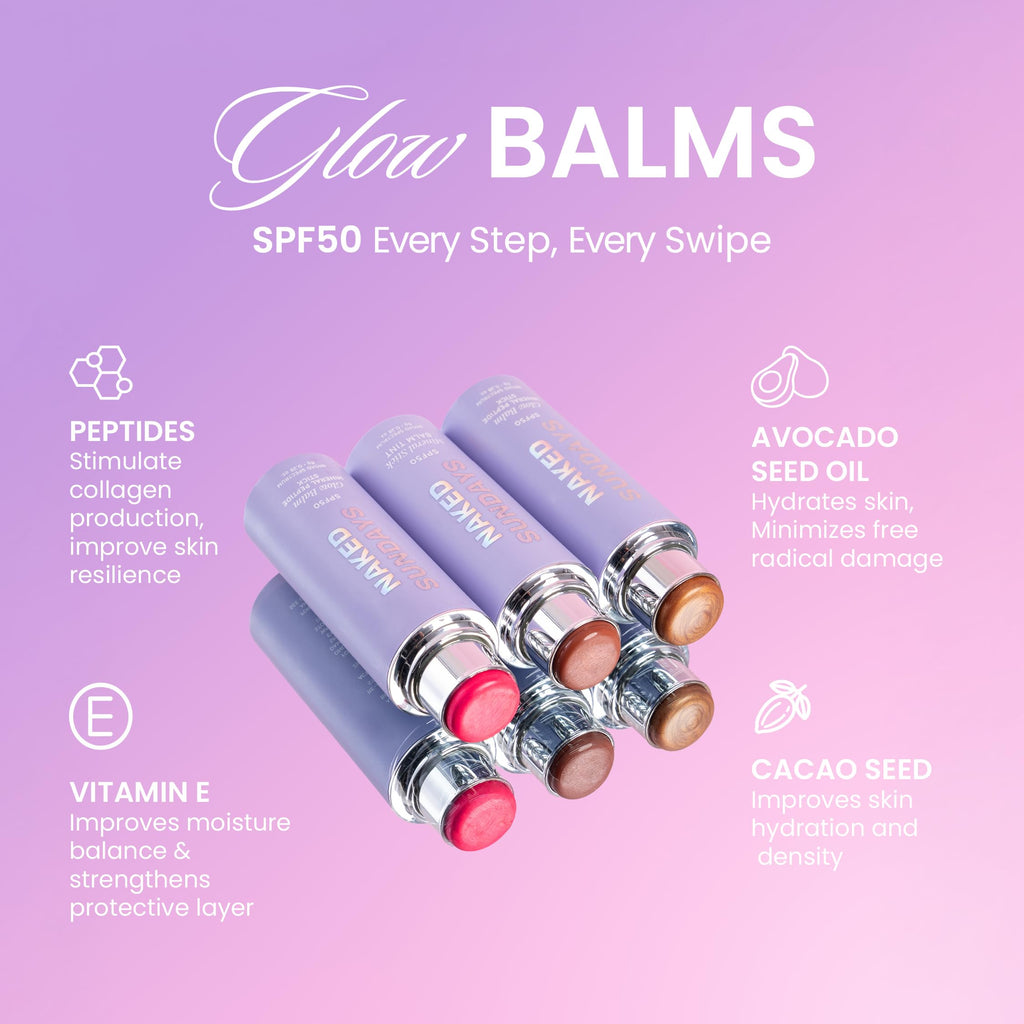 Naked Sundays SPF 50 Glow Balm Pink Pop – Peptide-Infused Blush Stick (8g)