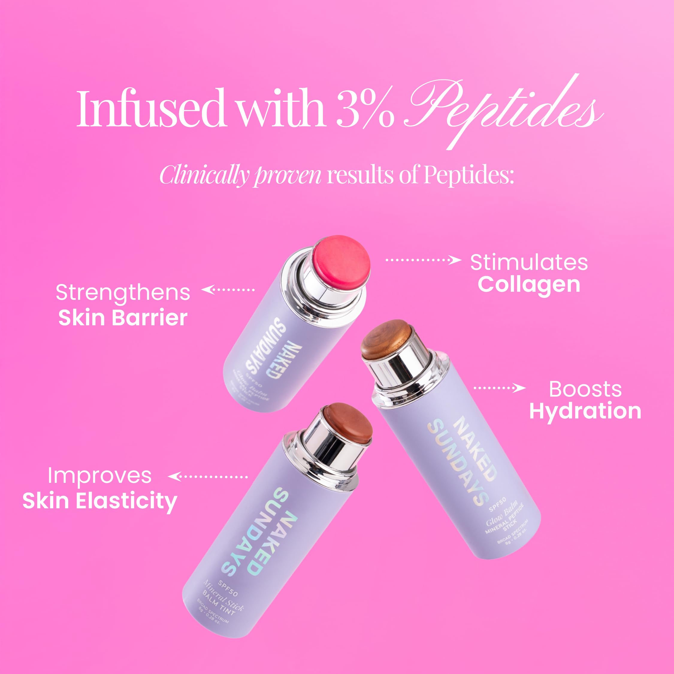 Naked Sundays SPF 50 Glow Balm Pink Pop – Peptide-Infused Blush Stick (8g)