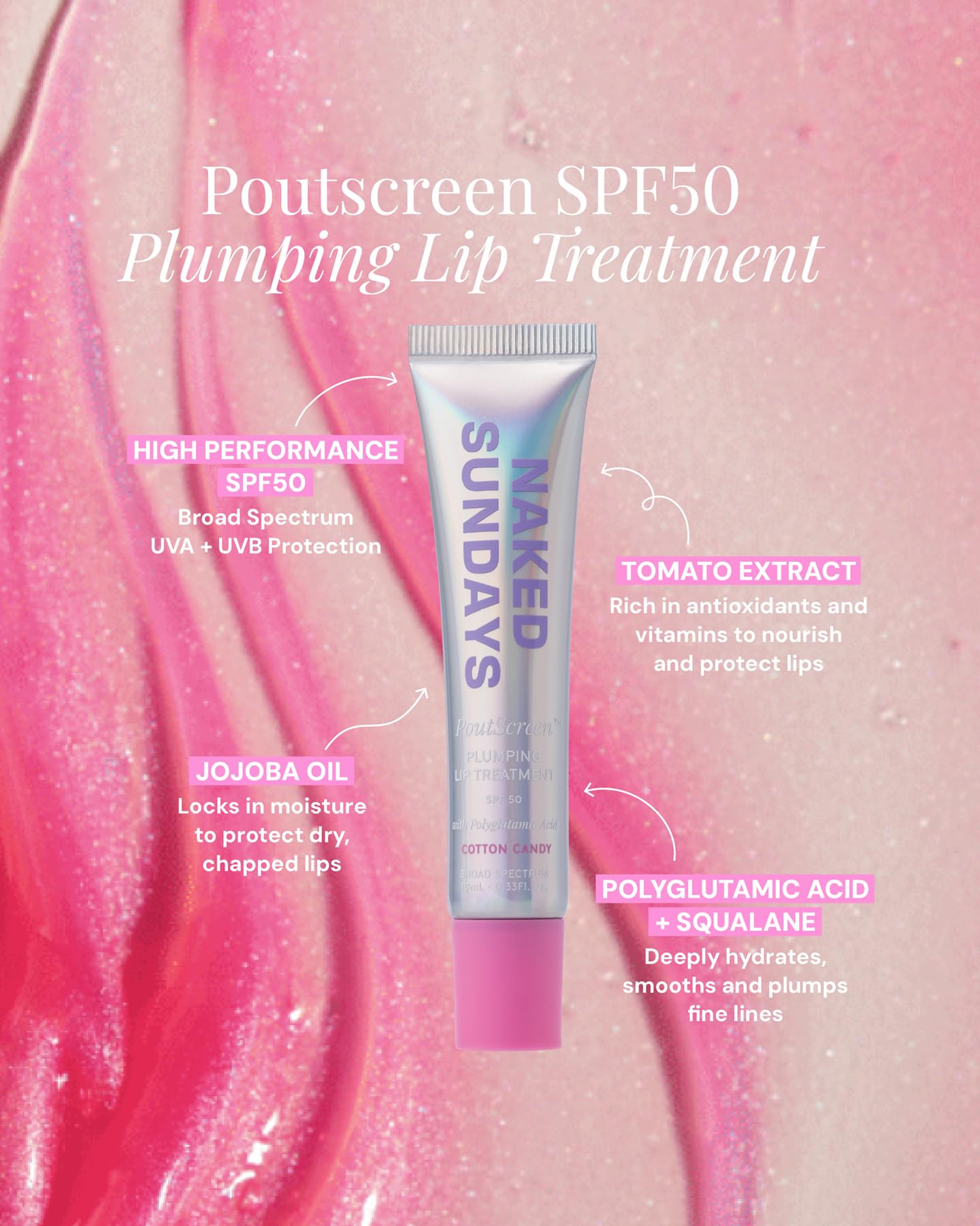 Naked Sundays PoutScreen SPF 50 Lip Balm – Hydrating, High-Gloss Shine