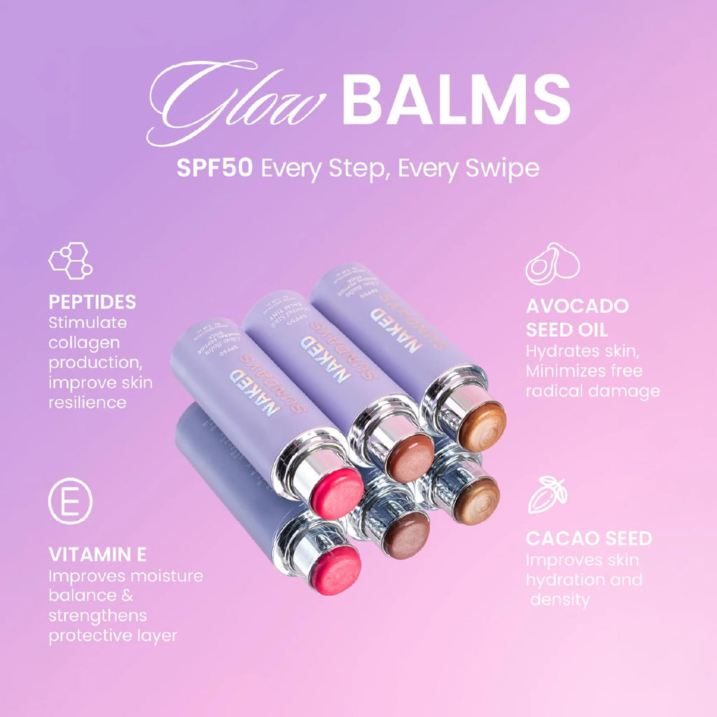 Naked Sundays SPF 50 Glow Balm – Dusty Rose, Peptide-Infused Blush Stick