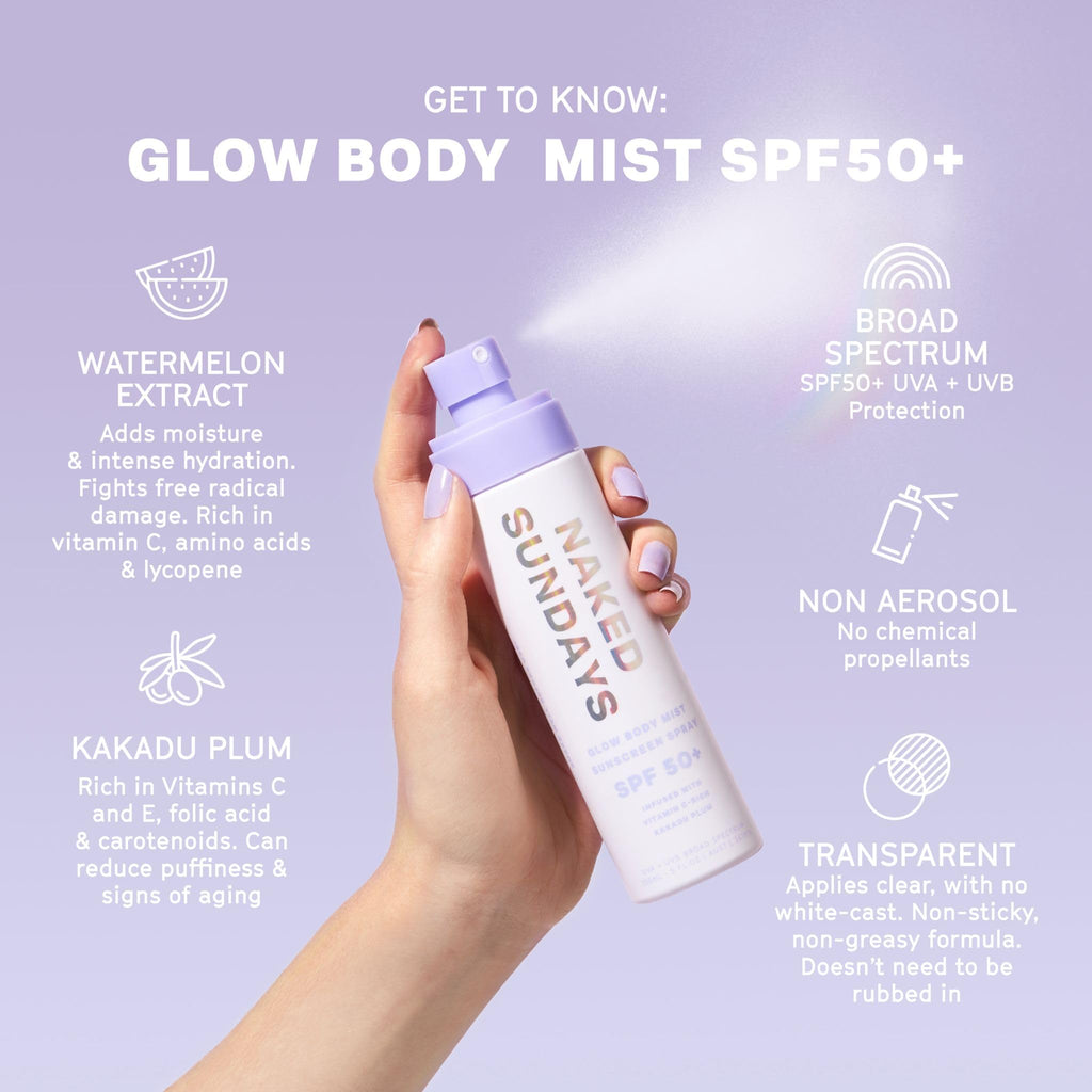 Naked Sundays SPF50+ Body Sunscreen Spray – Broad Spectrum UVA/UVB Protection, 150 ml Mist