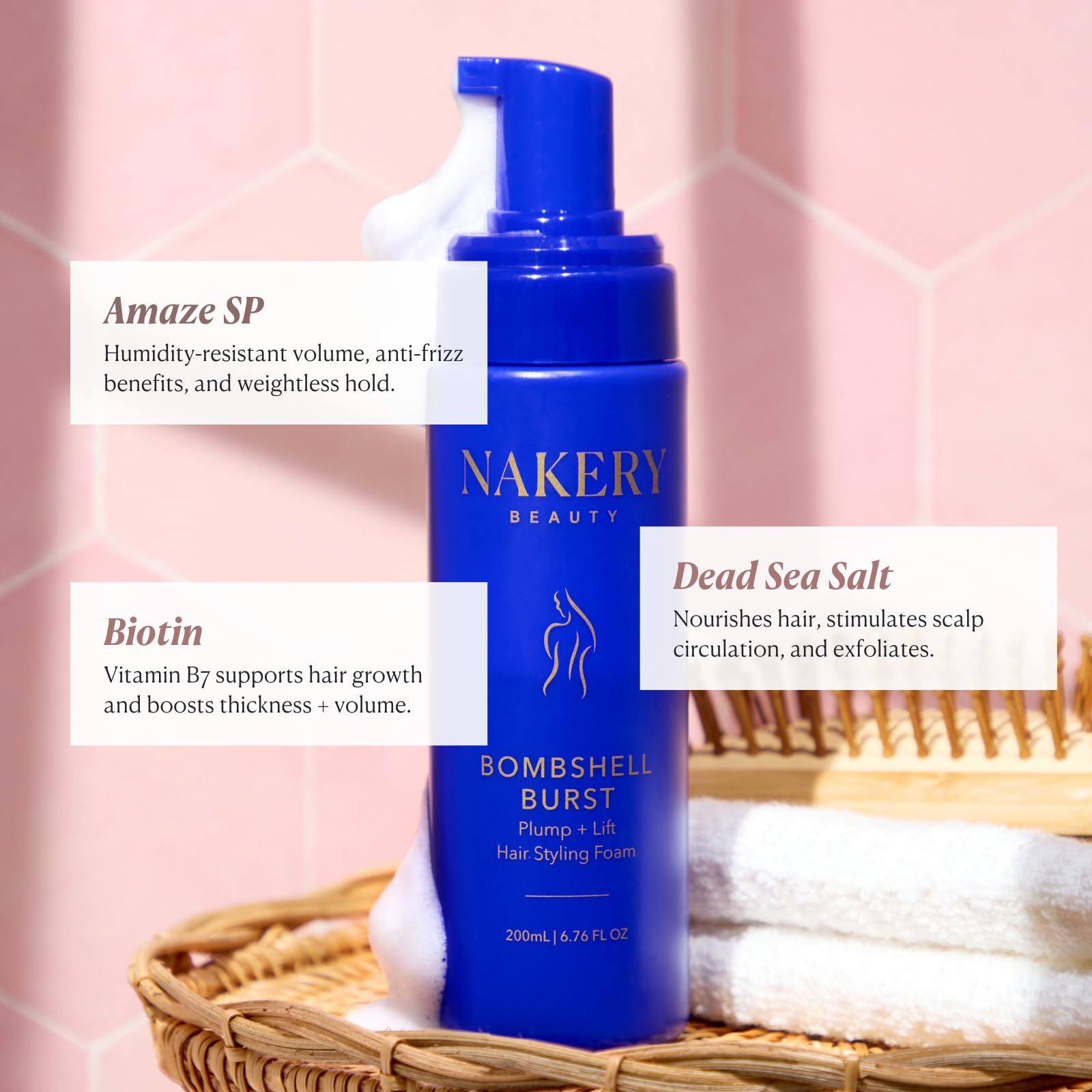 Nakery Bombshell Burst Hair Foam – Volumizing Mousse for All Hair Types with Biotin & Keratin