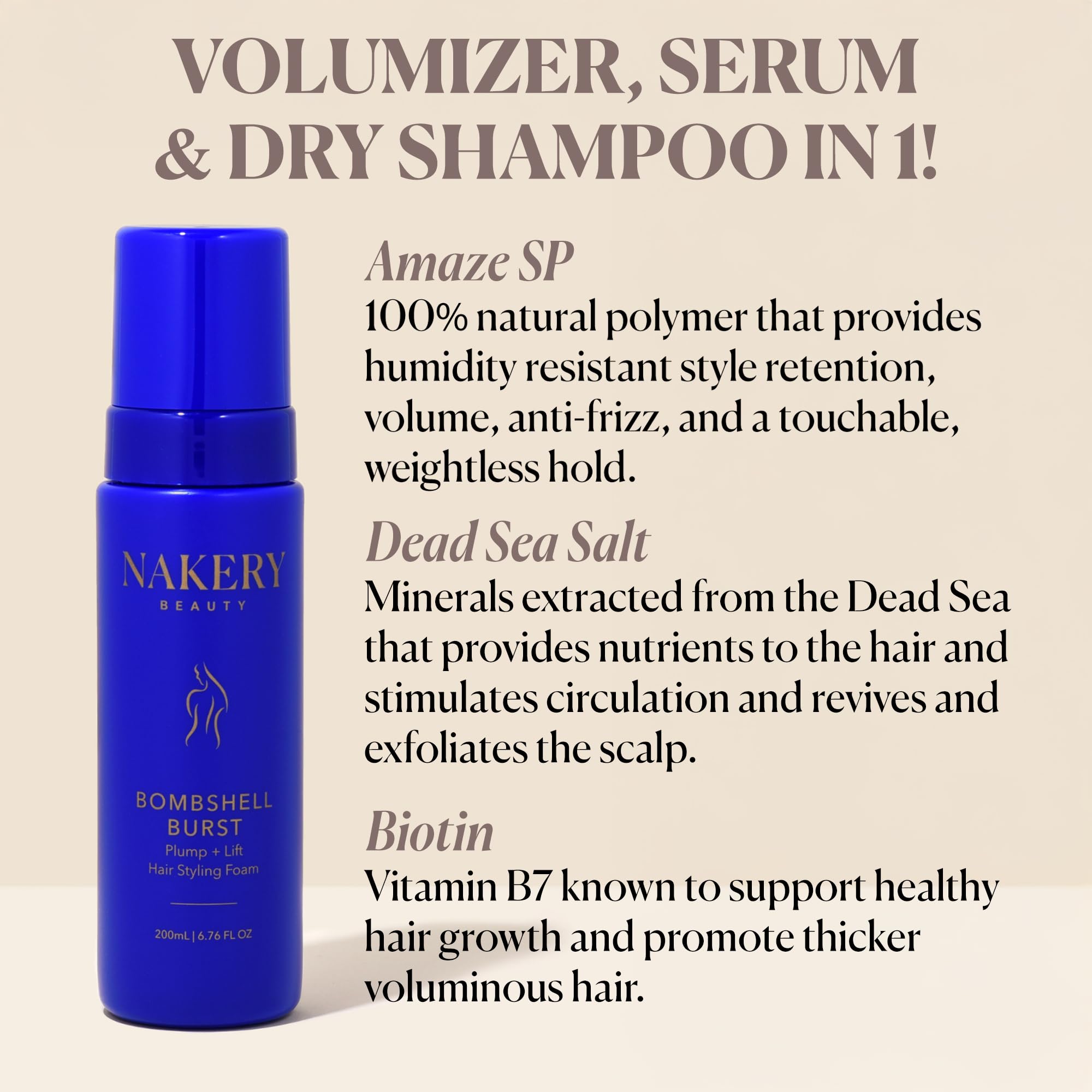 Nakery Bombshell Burst Hair Foam – Volumizing Mousse for All Hair Types with Biotin & Keratin