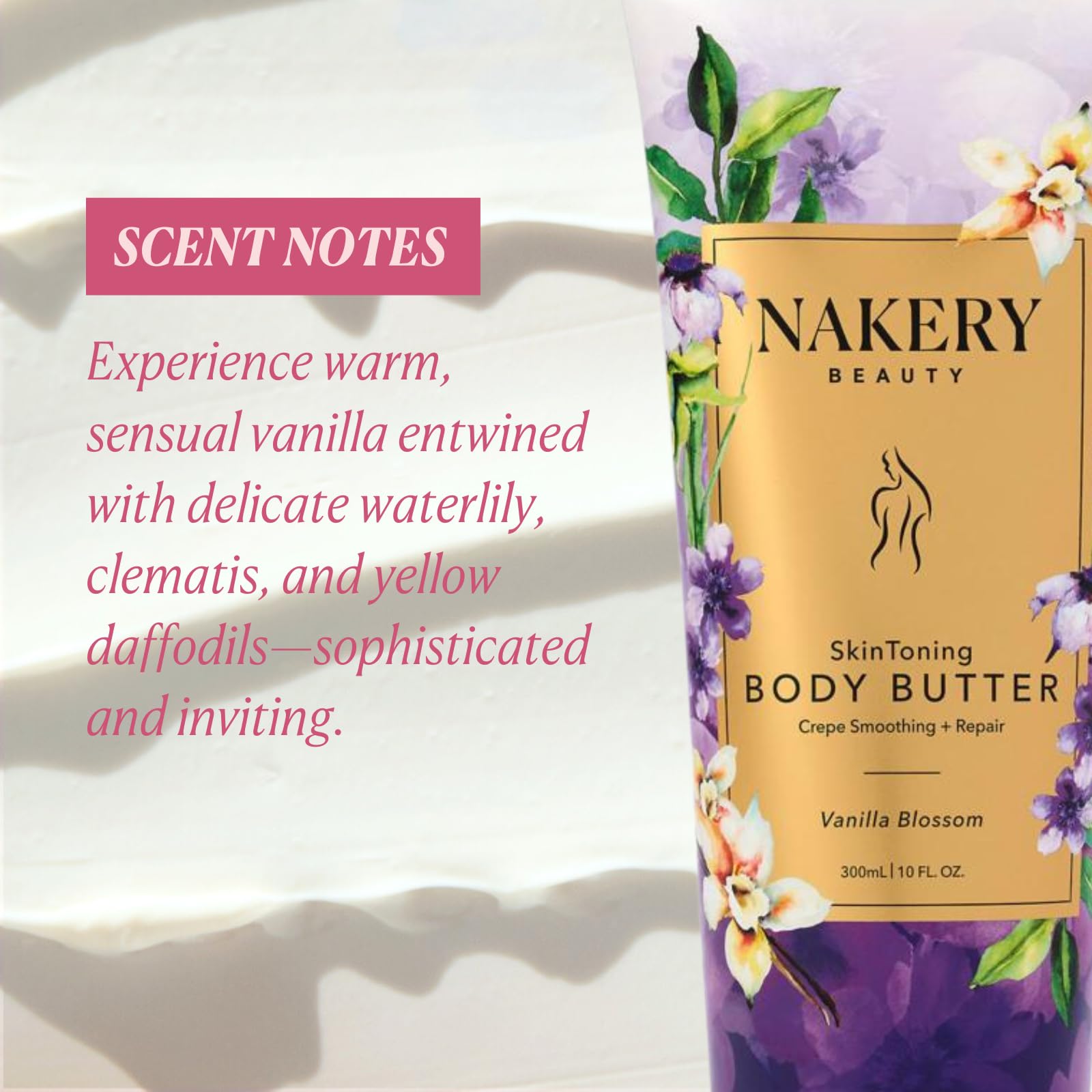 Nakery Skin Toning Body Butter for Women – Peptide Firming Lotion with Vanilla Blossoms