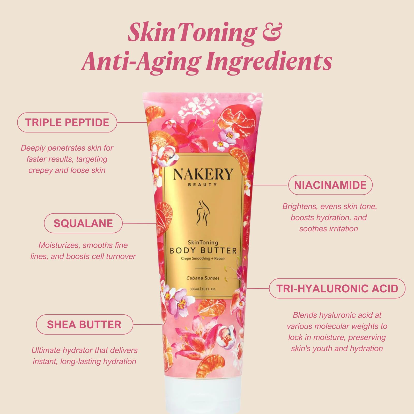 Nakery Skin Toning Body Butter – Cabana Sunset | Peptide Firming Lotion for Women