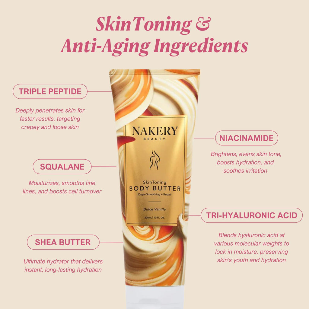 Nakery Skin Toning Body Butter for Women – Peptide Firming Lotion (Dulce Vanilla)