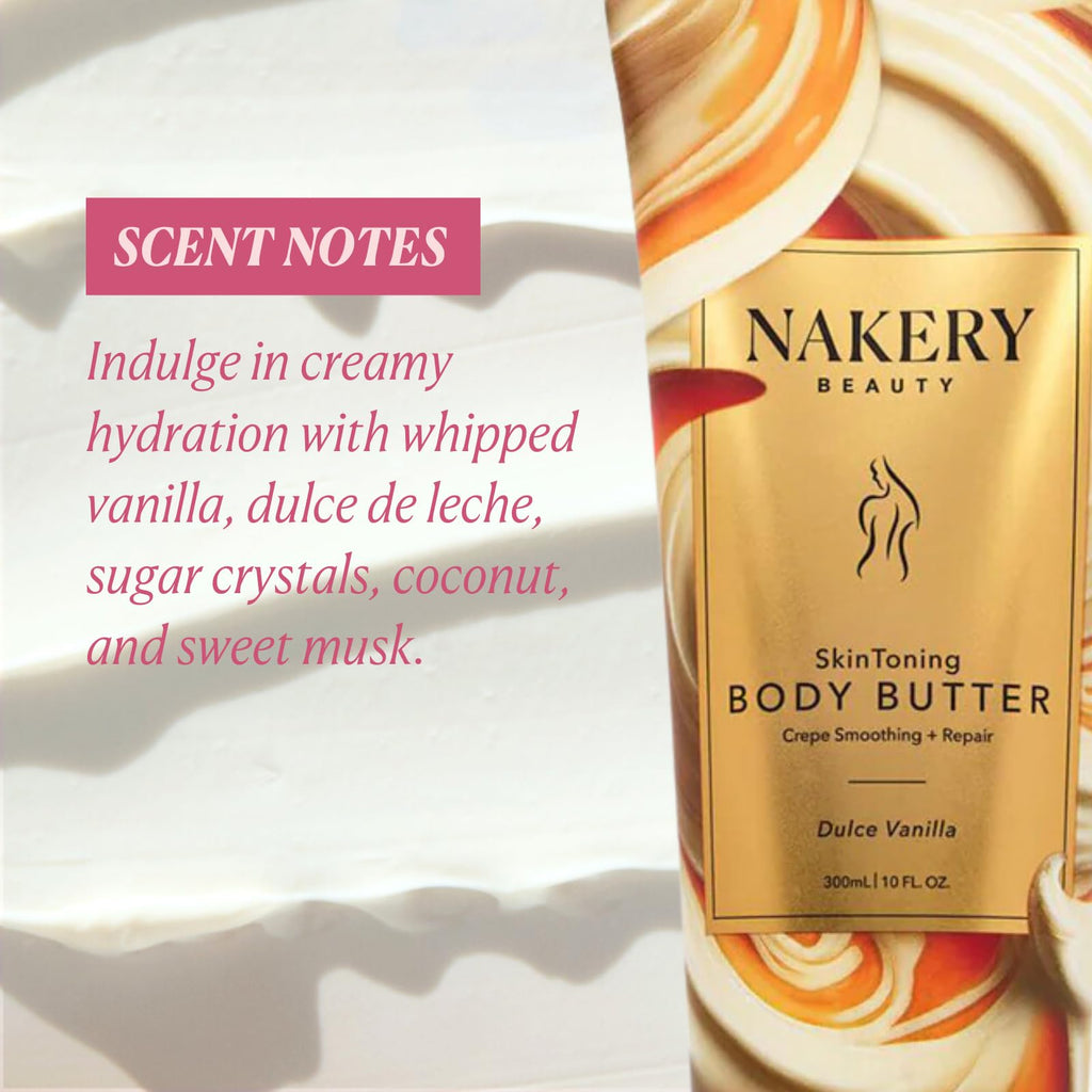 Nakery Skin Toning Body Butter for Women – Peptide Firming Lotion (Dulce Vanilla)