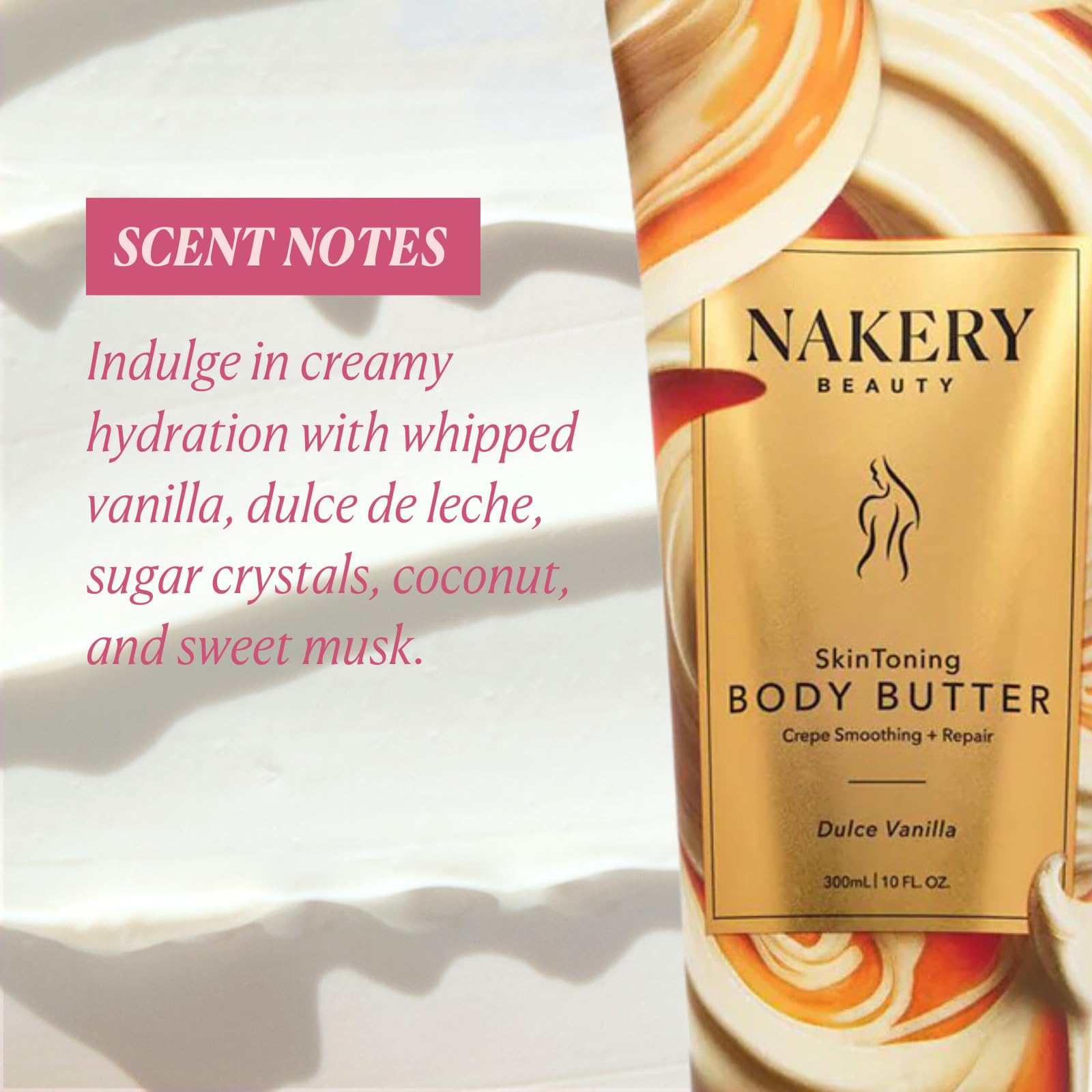Nakery Skin Toning Body Butter for Women – Peptide Firming Lotion (Dulce Vanilla)