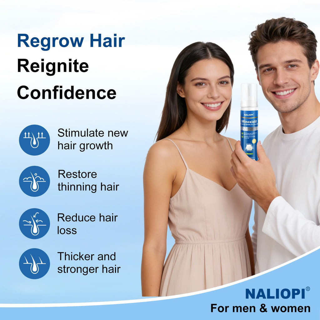 NALIOPI 8-Pack 5% Minoxidil Foam for Hair Regrowth – Biotin-Infused, Unscented, 60ml bottles (8-Month Supply)