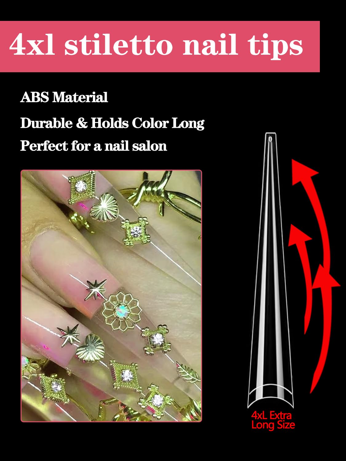 Namgznso 312Pcs Extra Long 4XL Stiletto Nail Tips – Half-Cover Clear Extensions in 12 Sizes