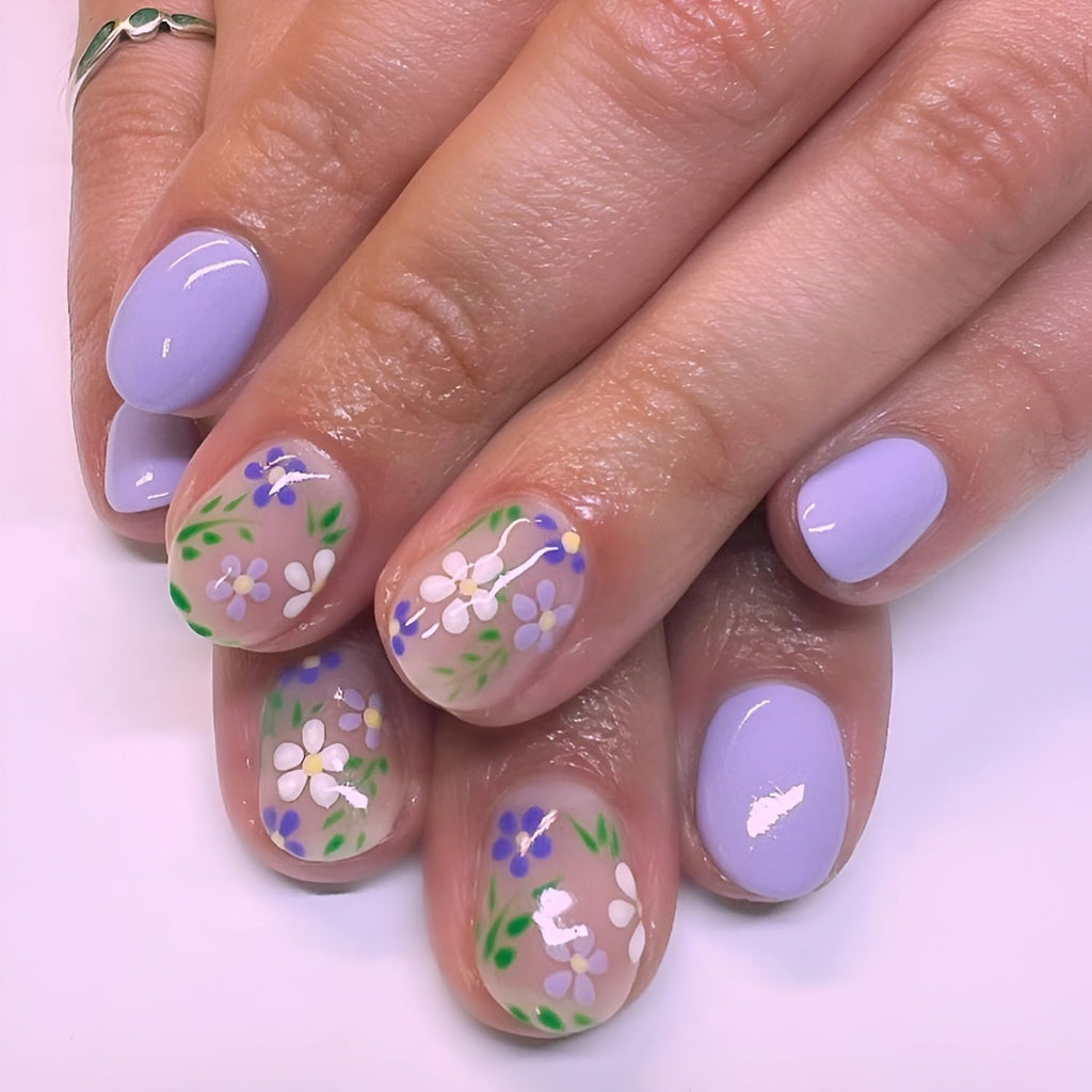 Namrec Flower Press On Nails – Daisy Design Short Square Nails (144Pcs, 6 Packs) | Glue-On, Glossy Finish