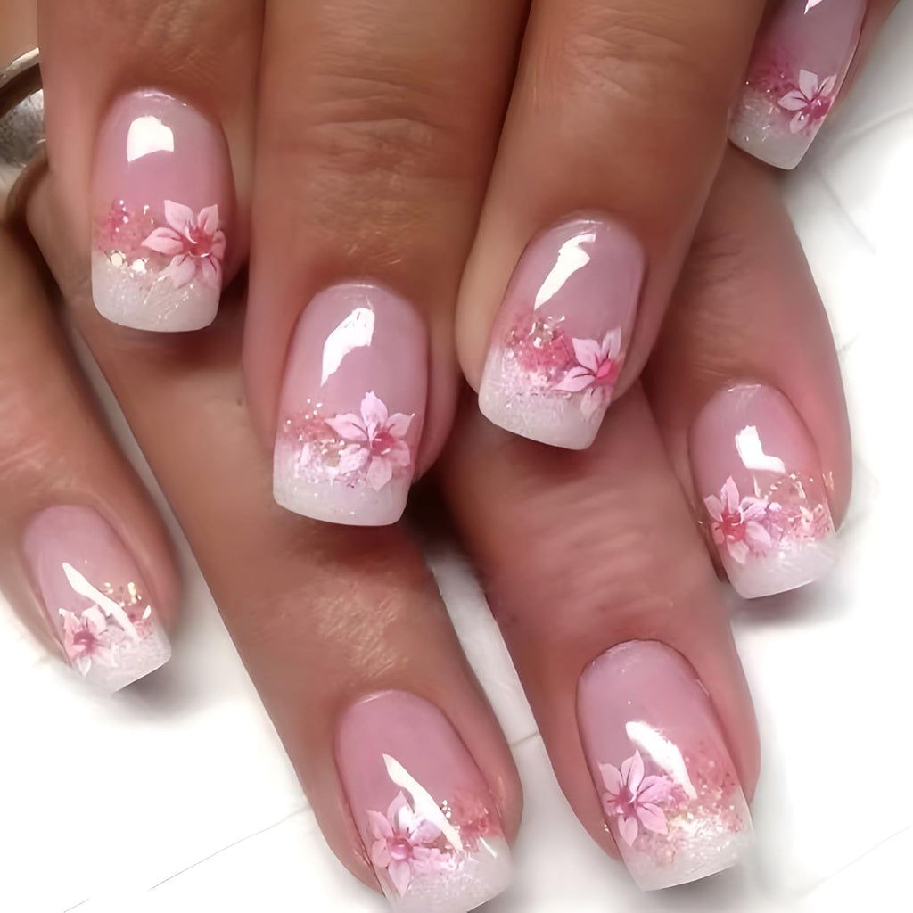 Namrec Flower Press On Nails – Daisy Design Short Square Nails (144Pcs, 6 Packs) | Glue-On, Glossy Finish
