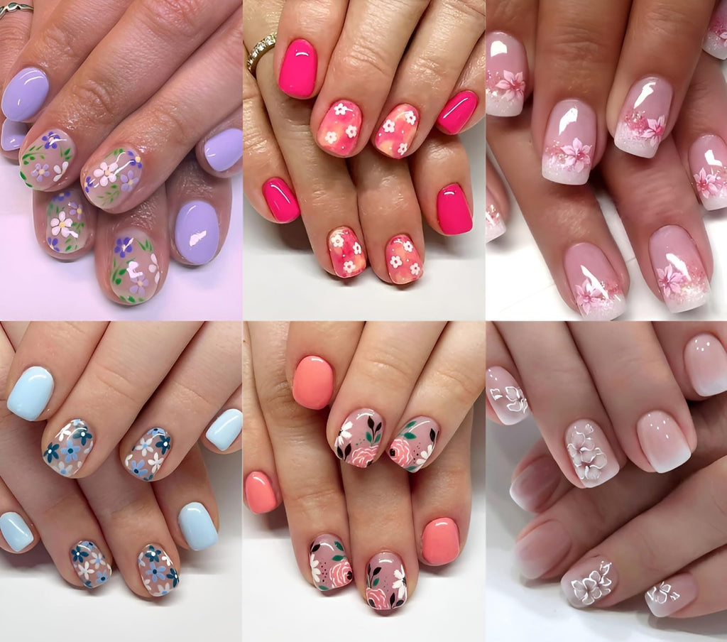 Namrec Flower Press On Nails – Daisy Design Short Square Nails (144Pcs, 6 Packs) | Glue-On, Glossy Finish