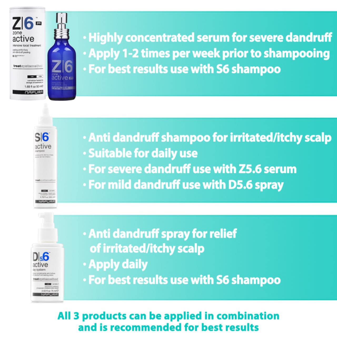NAPURA S6 Active Professional Anti Dandruff Shampoo — Tea Tree Oil, 1% Zinc, 1% Salicylic Acid (13.53 fl oz)