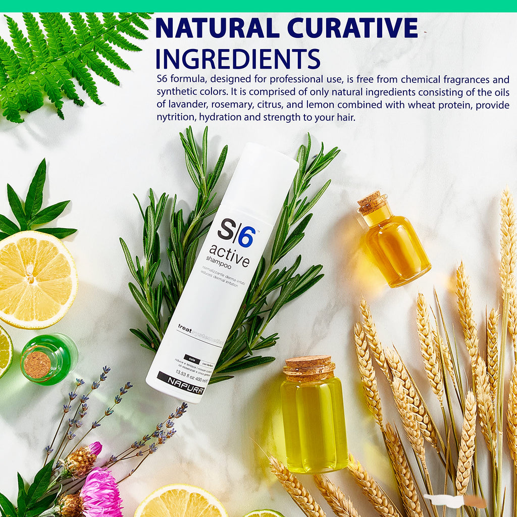 NAPURA S6 Active Professional Anti Dandruff Shampoo — Tea Tree Oil, 1% Zinc, 1% Salicylic Acid (13.53 fl oz)