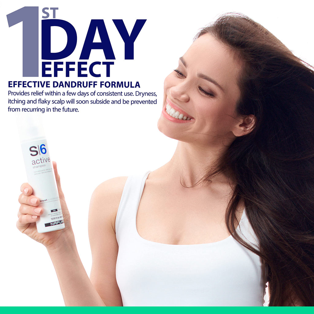 NAPURA S6 Active Professional Anti Dandruff Shampoo — Tea Tree Oil, 1% Zinc, 1% Salicylic Acid (13.53 fl oz)