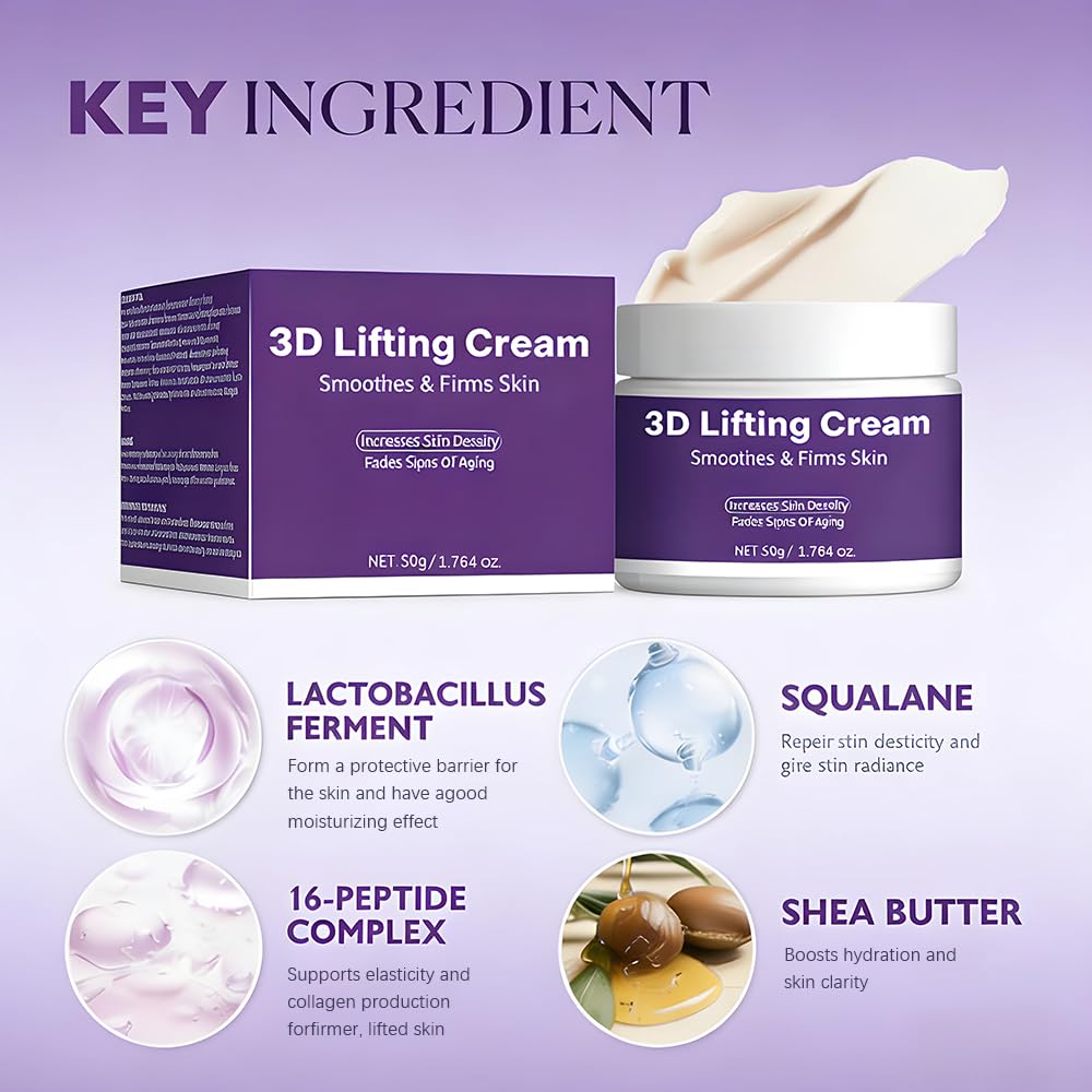 Narvokey 3D Lifting Night Cream – Korean Anti-Aging Moisturizer with 17-Peptide Complex & Probiotics (1.7 fl oz)