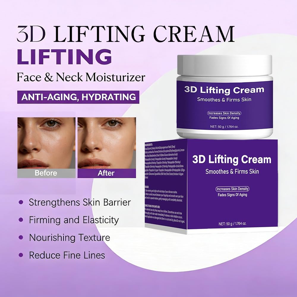 Narvokey 3D Lifting Night Cream – Korean Anti-Aging Moisturizer with 17-Peptide Complex & Probiotics (1.7 fl oz)