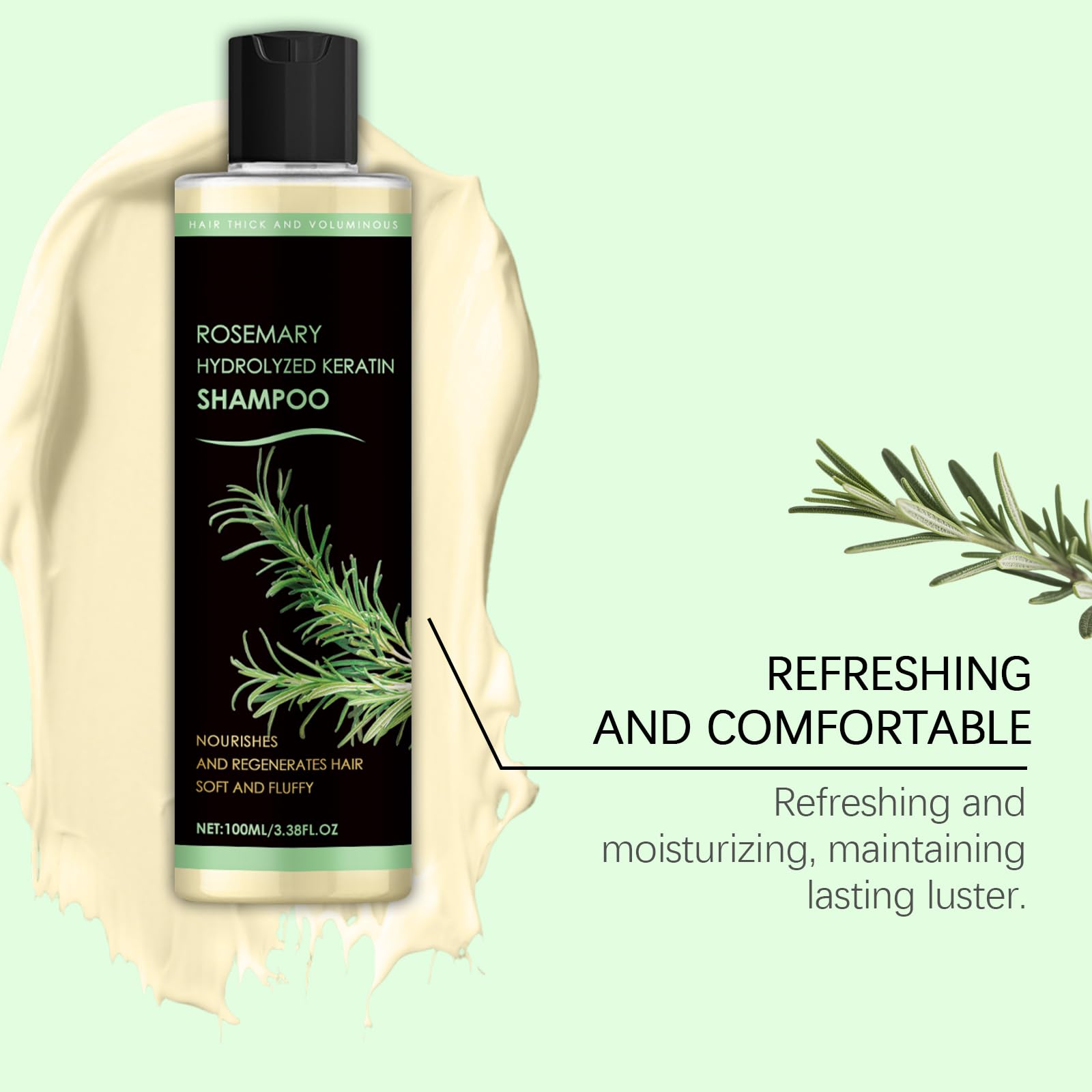 Narvokey Rosemary Shampoo with Hydrolyzed Keratin – Volumizing, Sulfate-Free, 3.38 oz