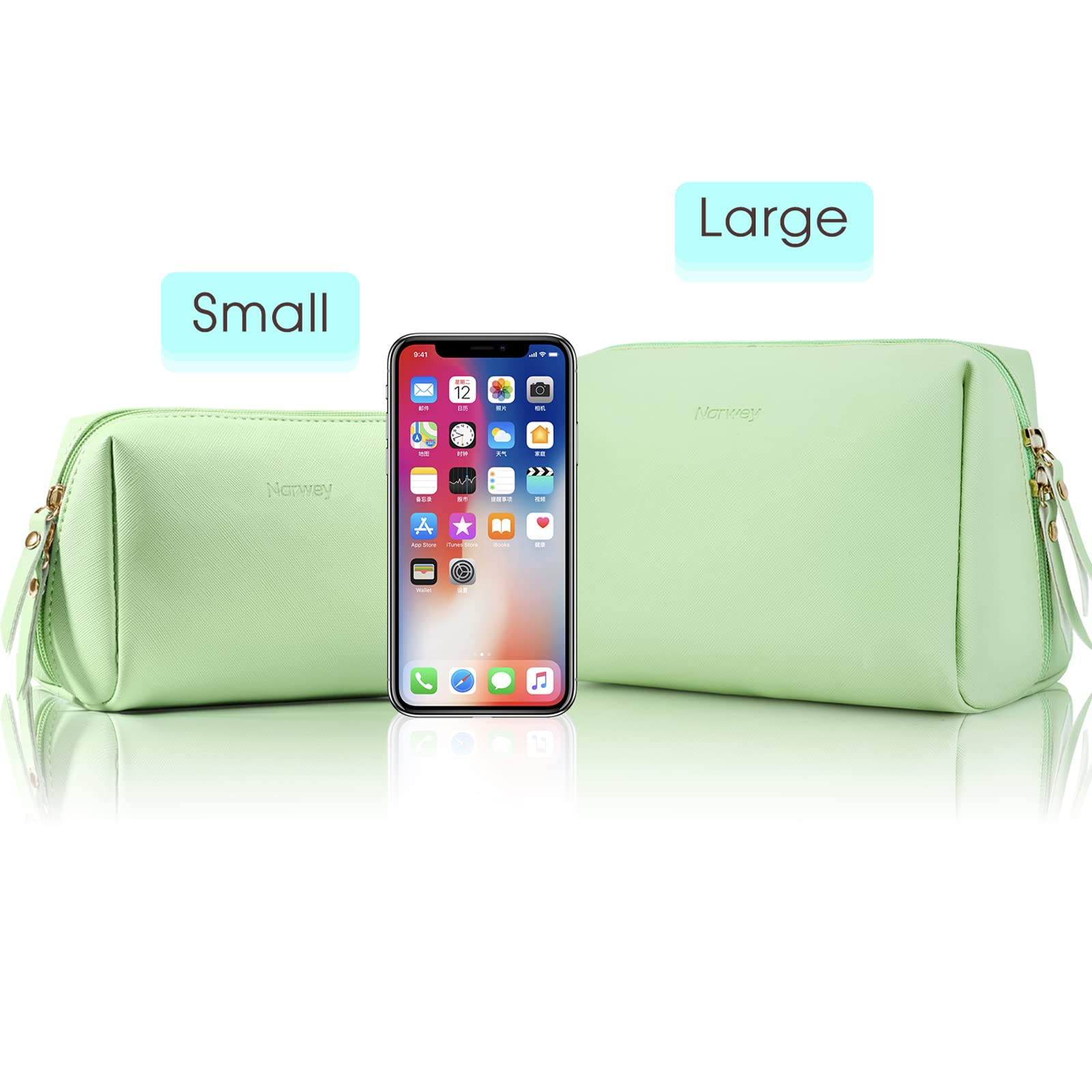 Narwey PU Leather Makeup Bag – Large Green Travel Organizer with Compartments