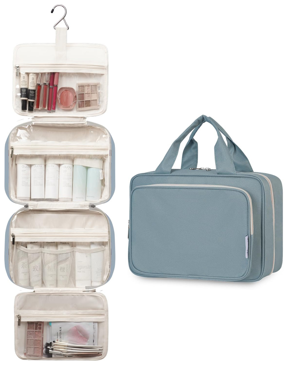 Narwey Travel Toiletry Bag for Women - Large Hanging Organizer, Greyish Blue